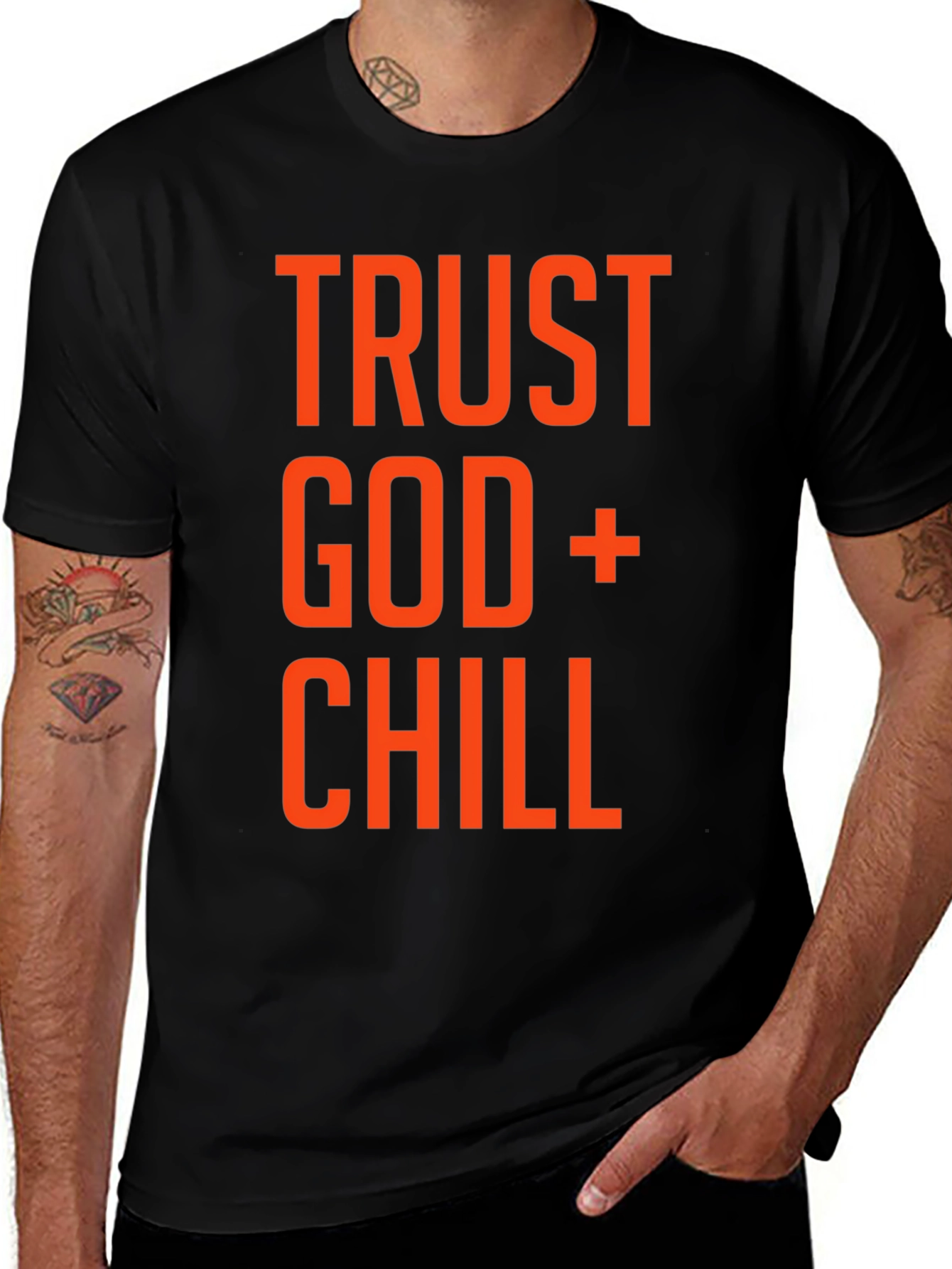 Variant 18 of Trust God and Chill Graphic T-Shirt - Black