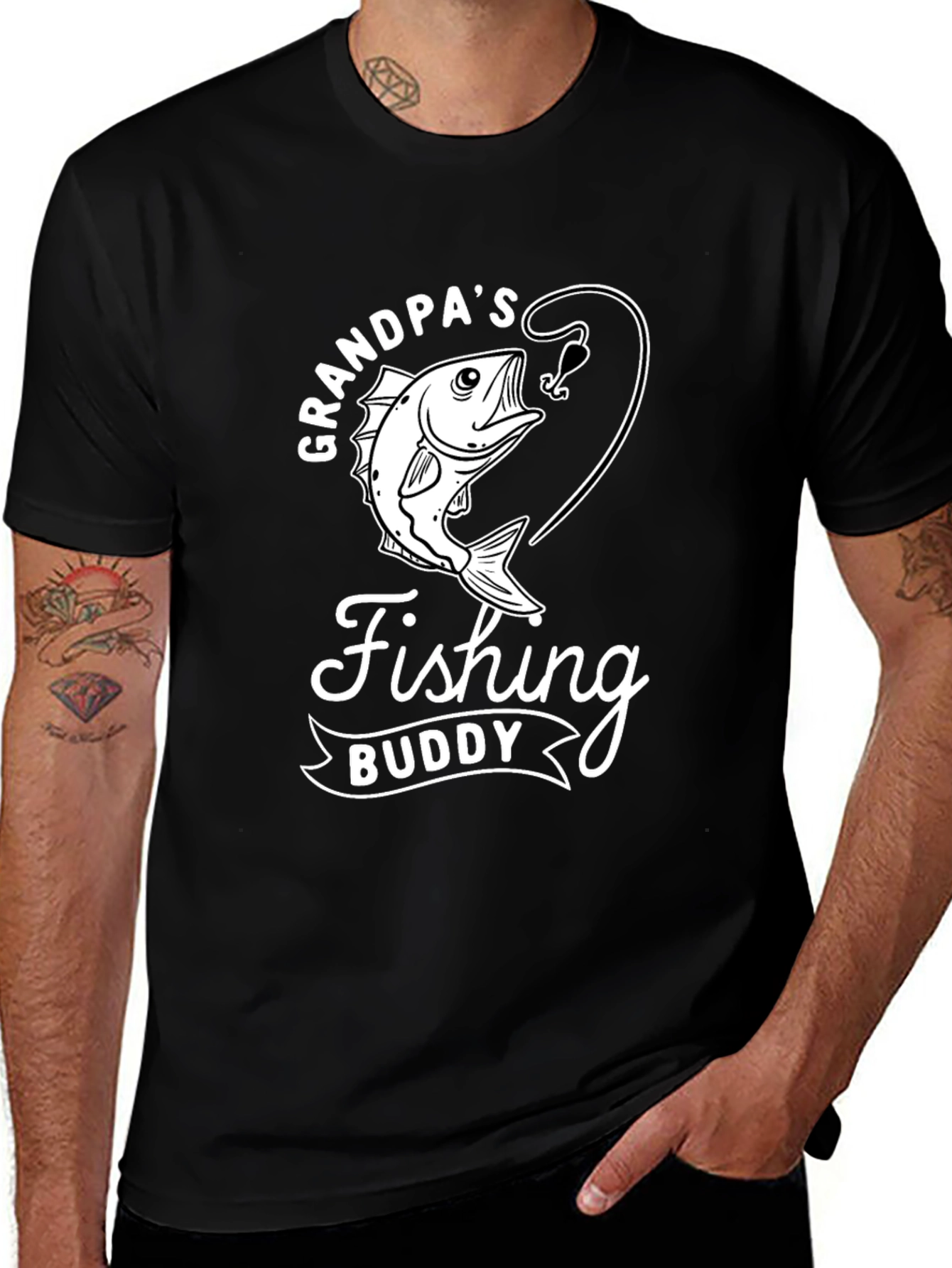 Variant 4 of Grandpa's Fishing Buddy Black T-Shirt