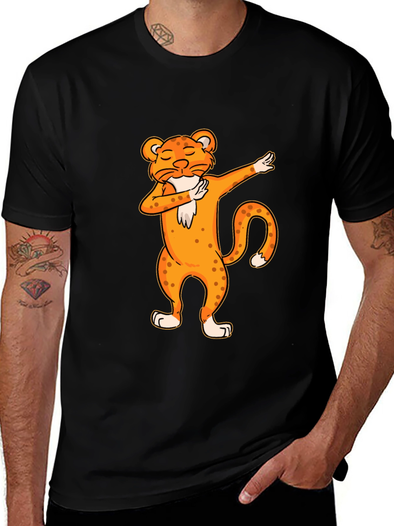 Dabbing Leopard Graphic Tee - Cool Novelty T-Shirt
