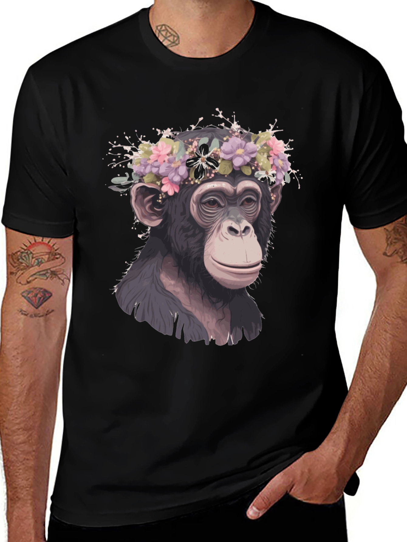 Variant 16 of Monkey Flower Crown T-Shirt - Artistic Animal Tee