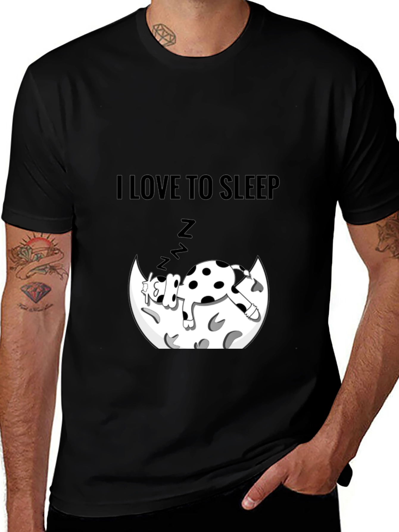 Variant 9 of I Love To Sleep T-Shirt - Cow and Moon Design