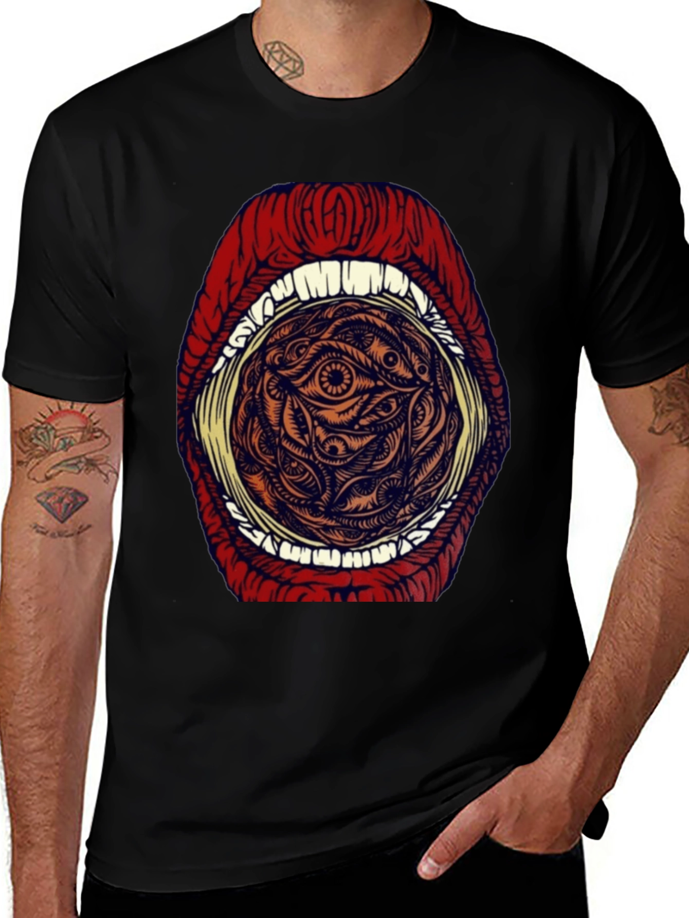 Eye Mouth Graphic T-Shirt - Unique Men's Tee