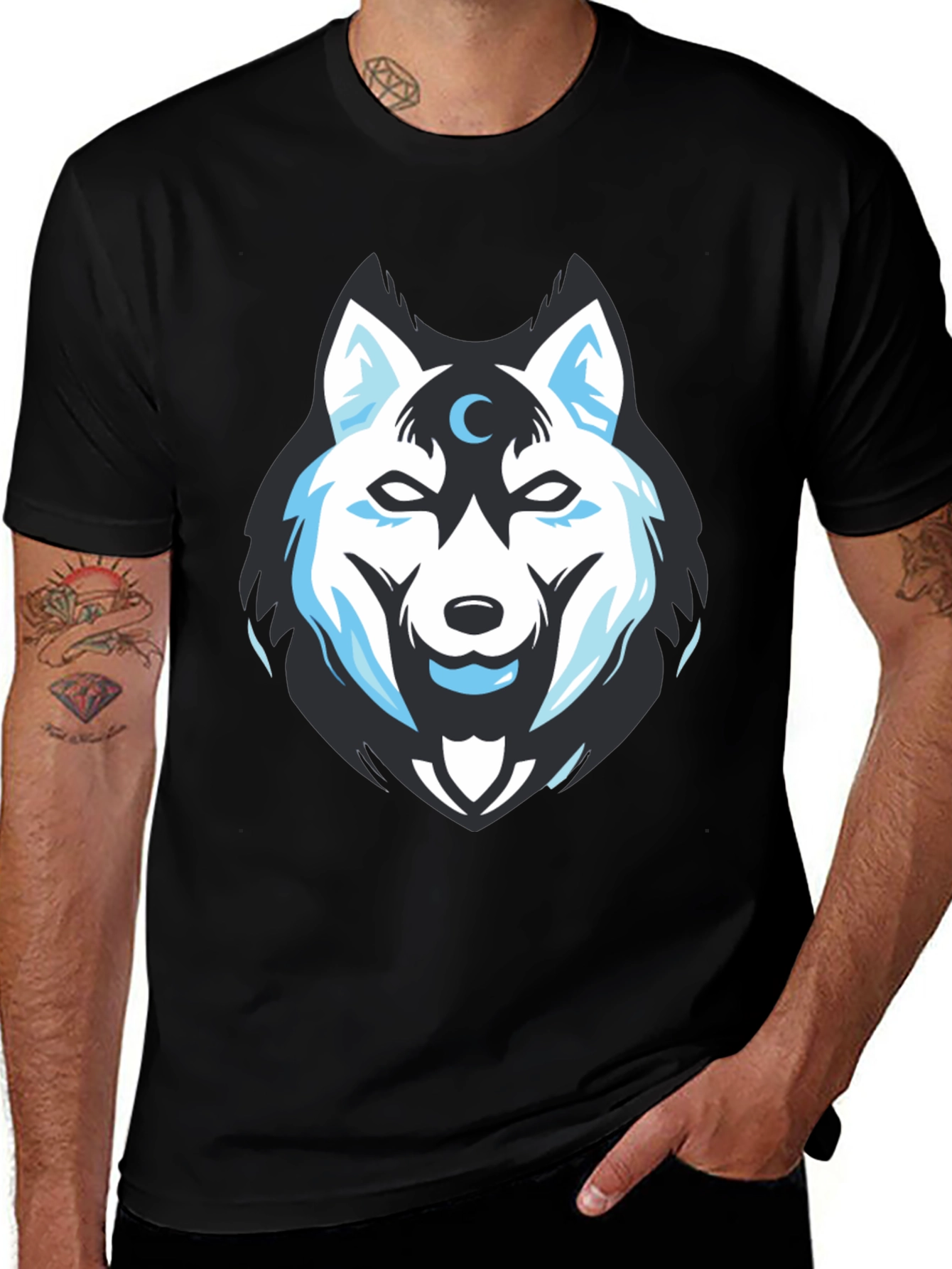 Variant 9 of Wolf Moon Graphic Tee - Black Cotton Blend