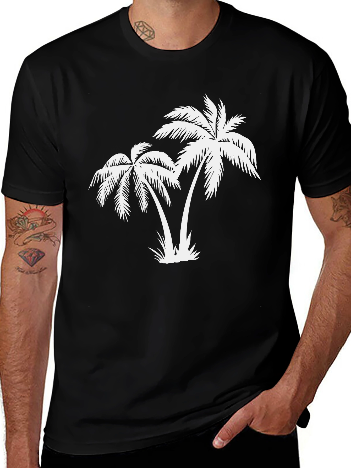 Variant 11 of Tropical Palm Tree Graphic Black T-Shirt