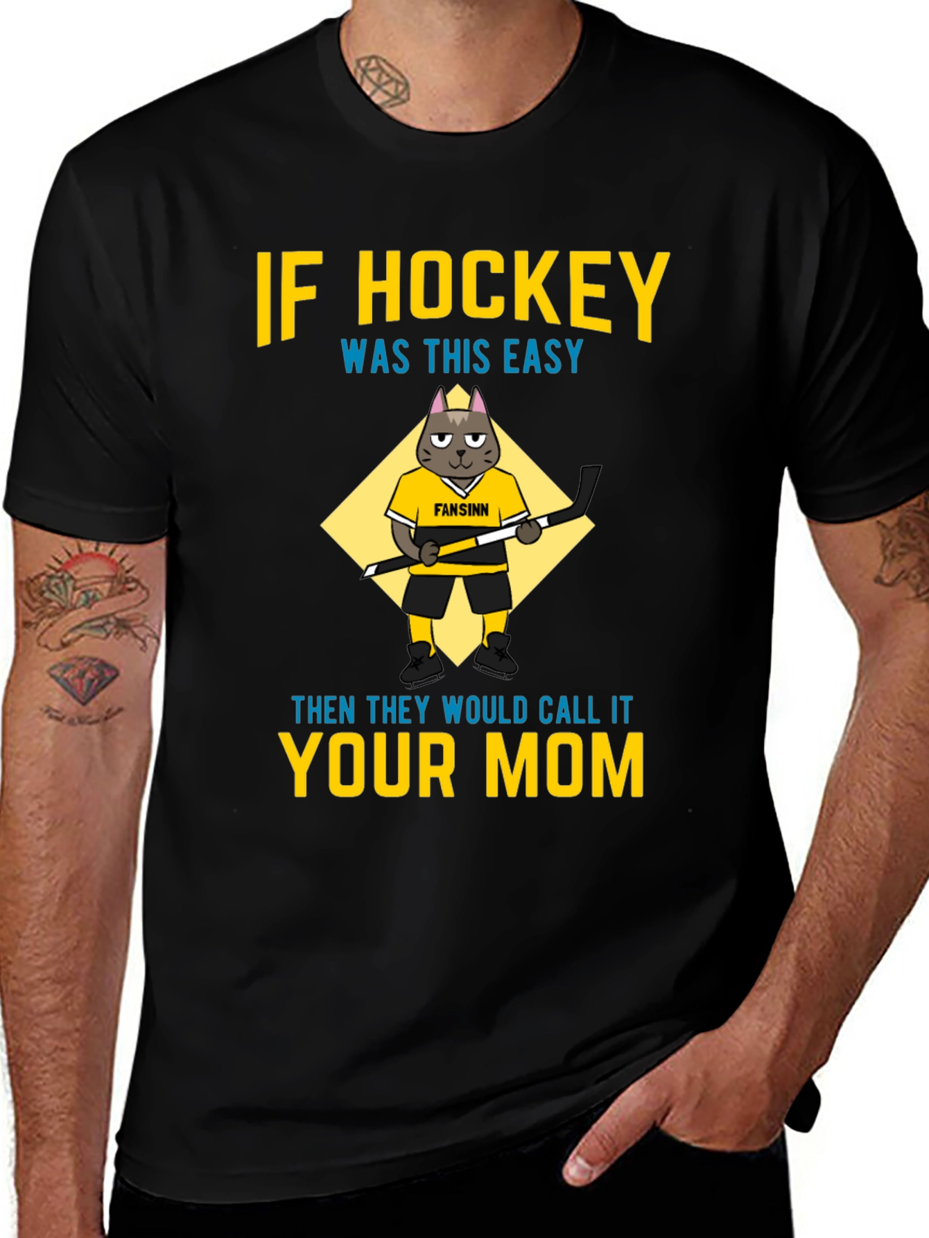 Black Funny Hockey Mom T-Shirt - Cat Graphic Tee main image