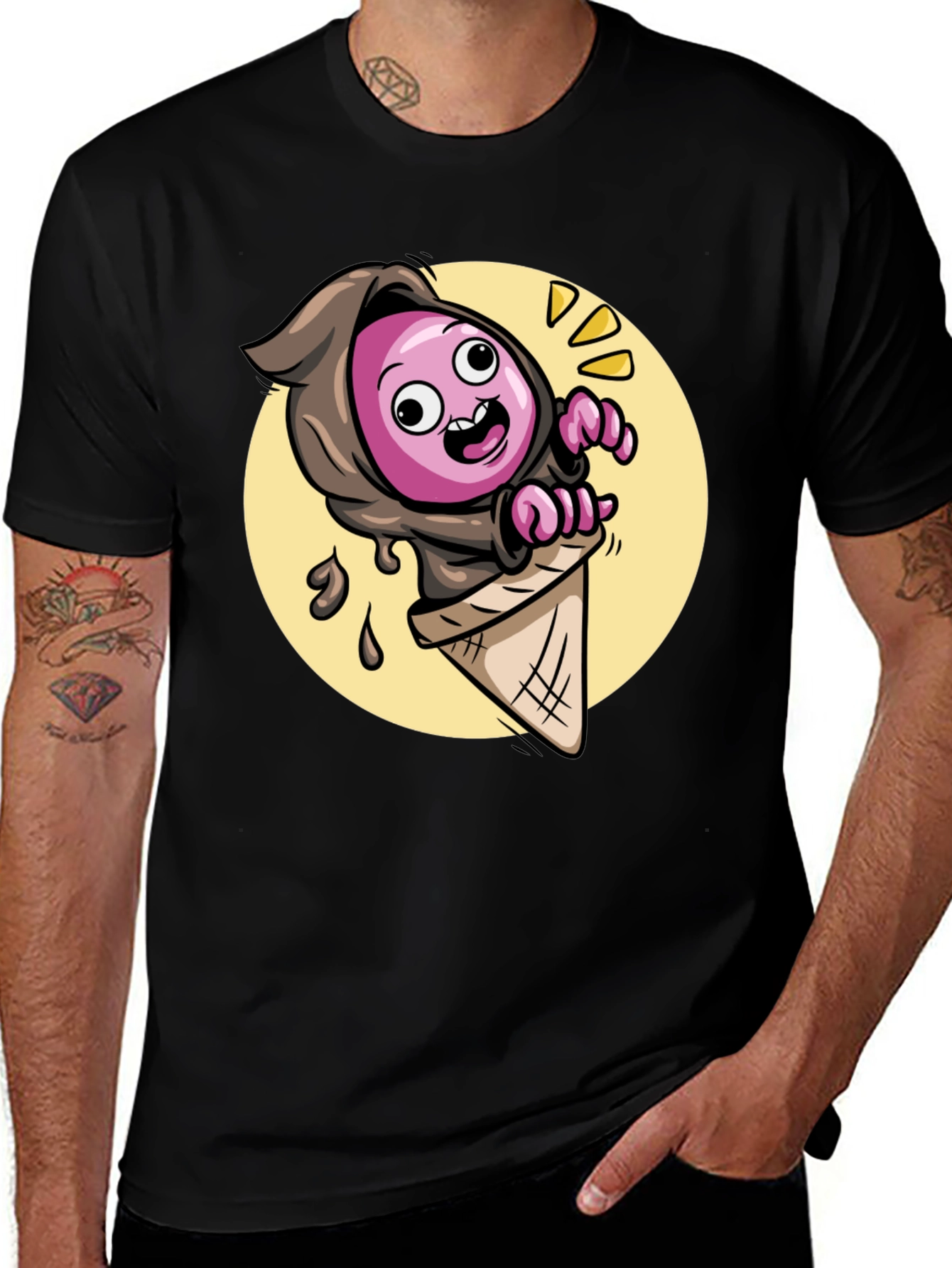 Variant 5 of Ice Cream Monster Graphic T-Shirt - Fun Black Tee