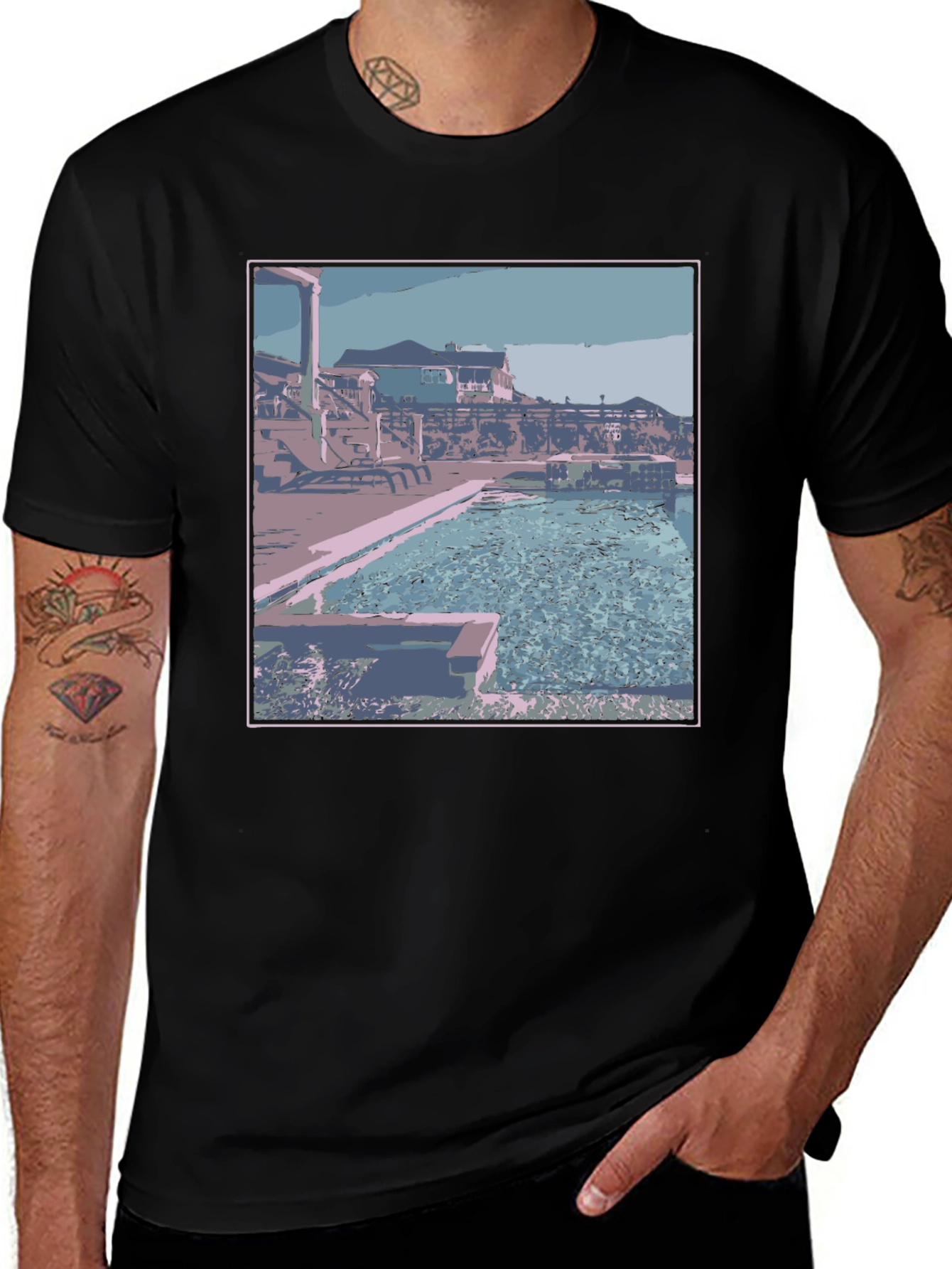 Variant 19 of Poolside Paradise Graphic Tee - Black