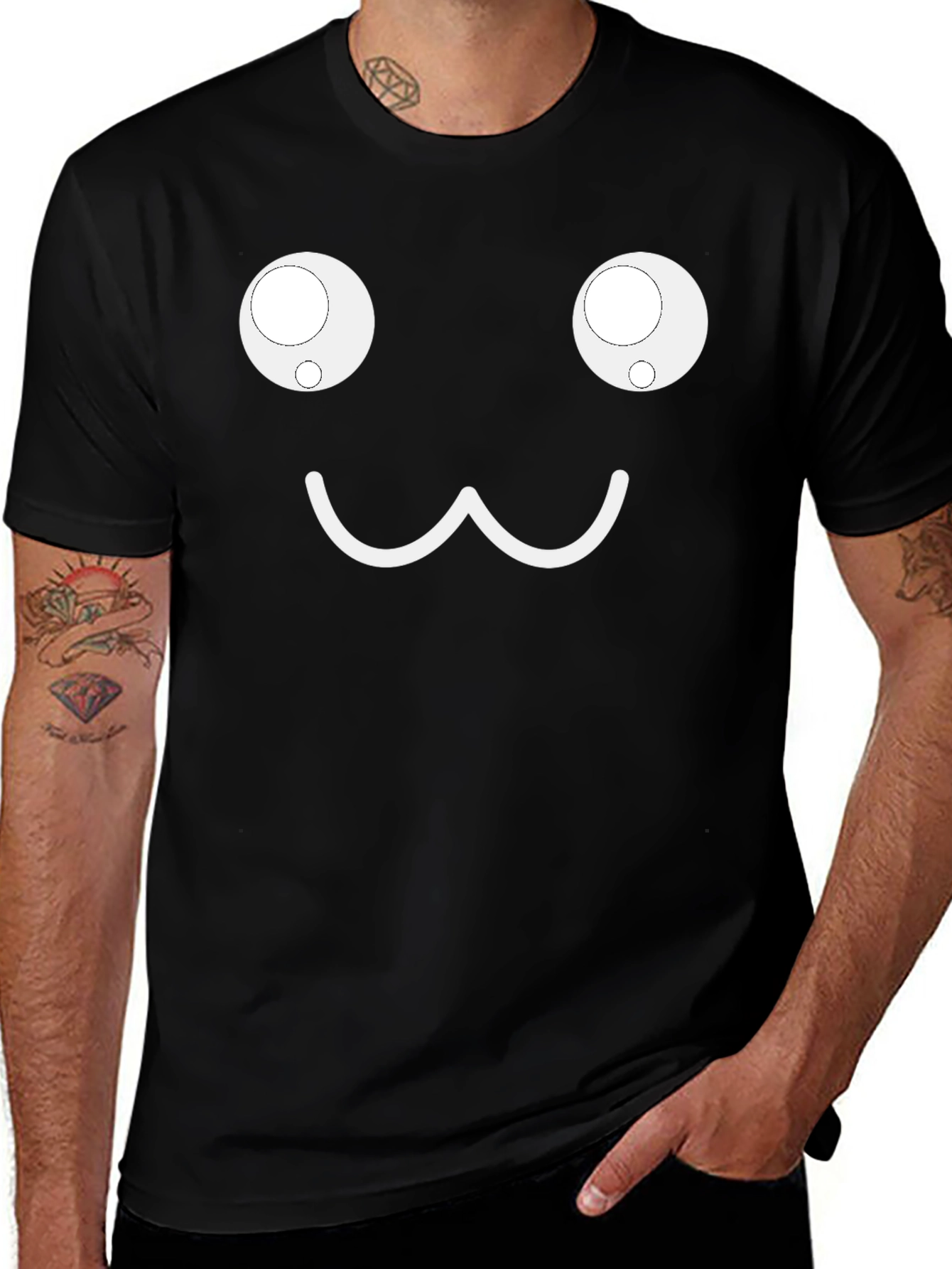 Funny Kawaii Face Black T-Shirt