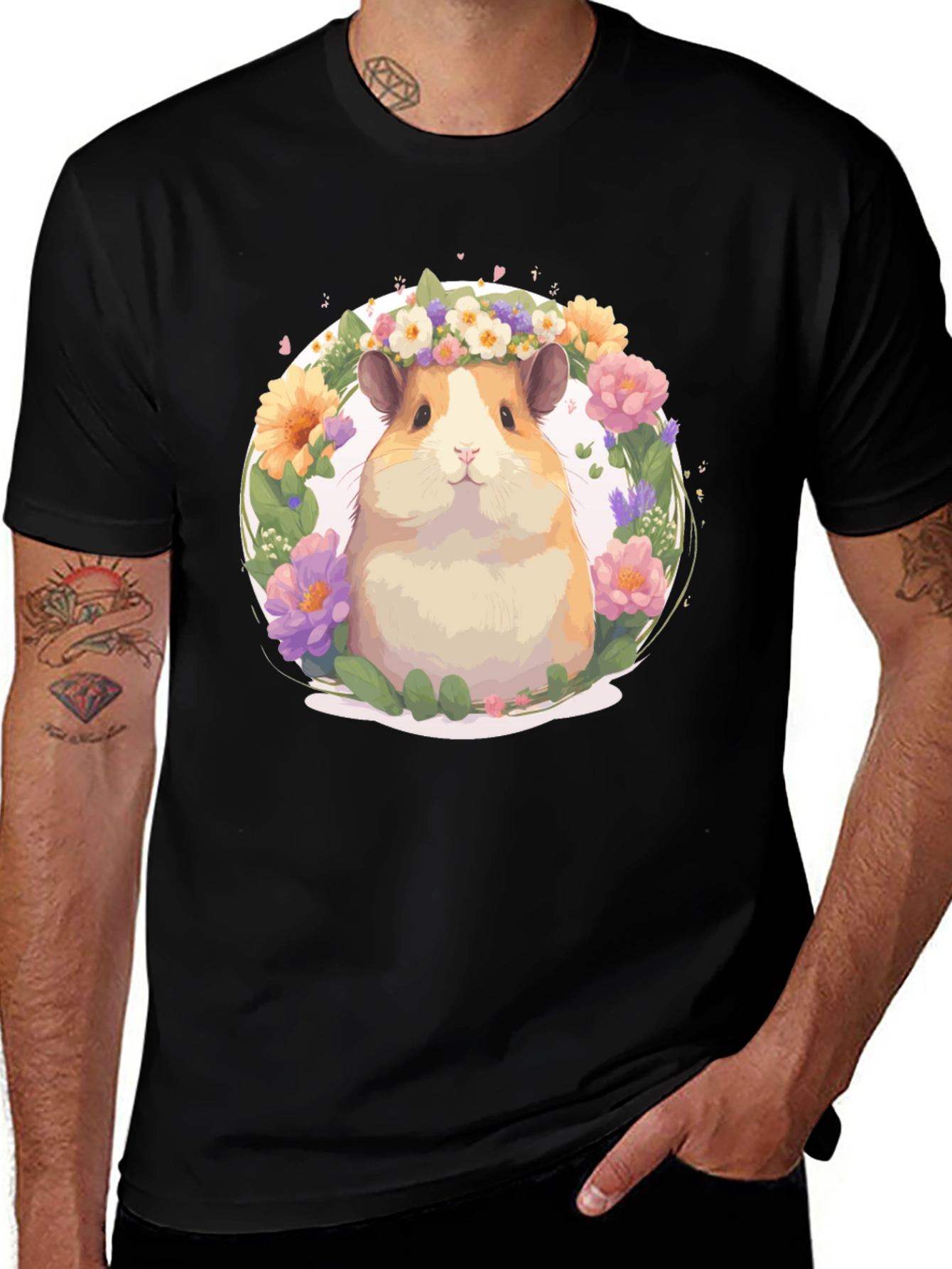 Variant 13 of Hamster Floral Crown Black T-Shirt