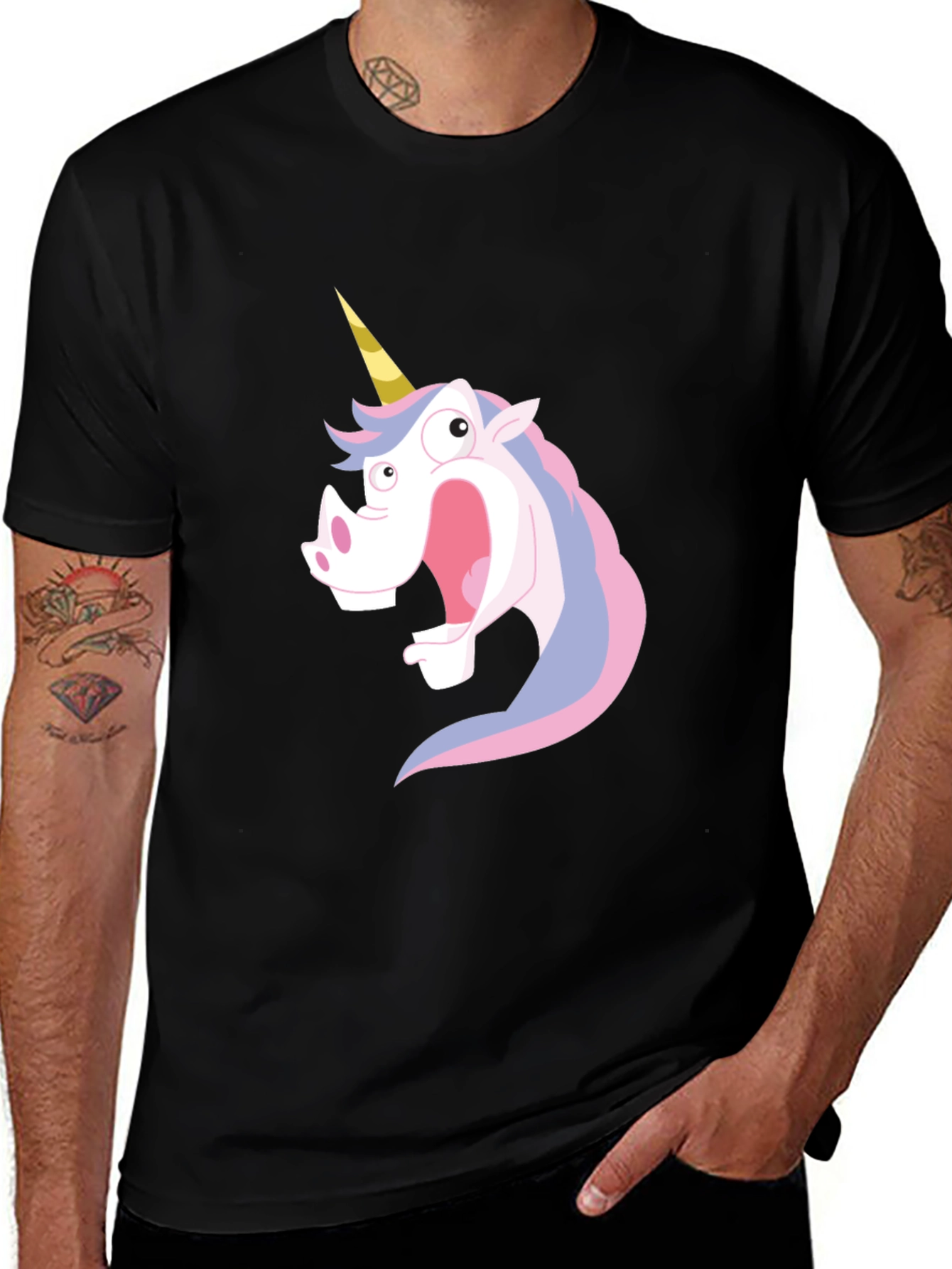 Variant 9 of Funny Unicorn Graphic Tee - Black Cotton T-Shirt