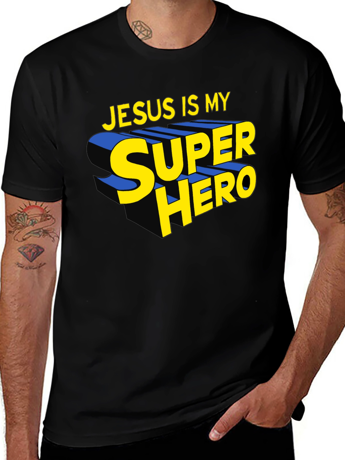 Variant 15 of Jesus Is My Superhero Black Graphic Tee