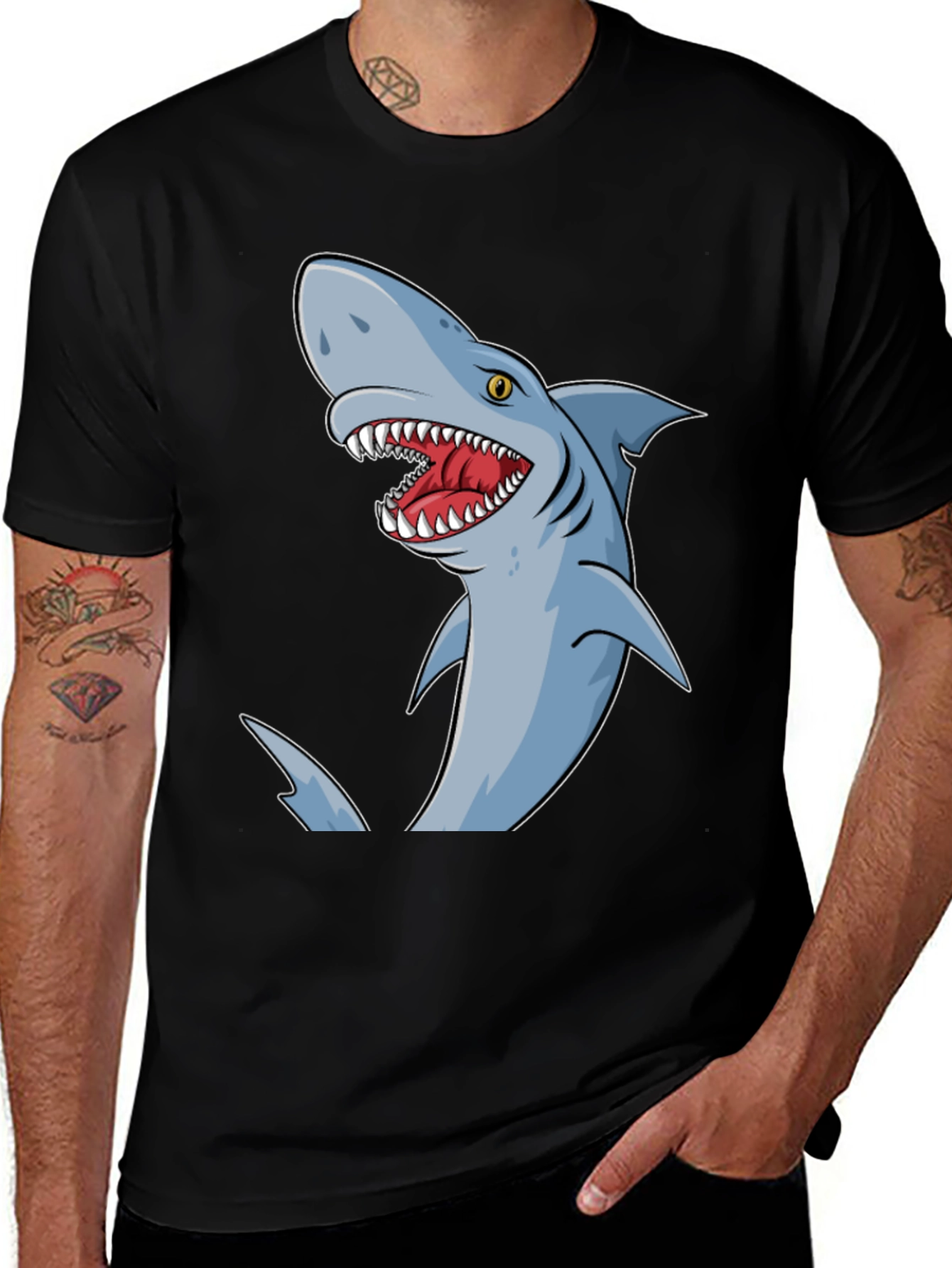 Variant 25 of Shark Graphic Tee - Men's Black Cotton T-Shirt