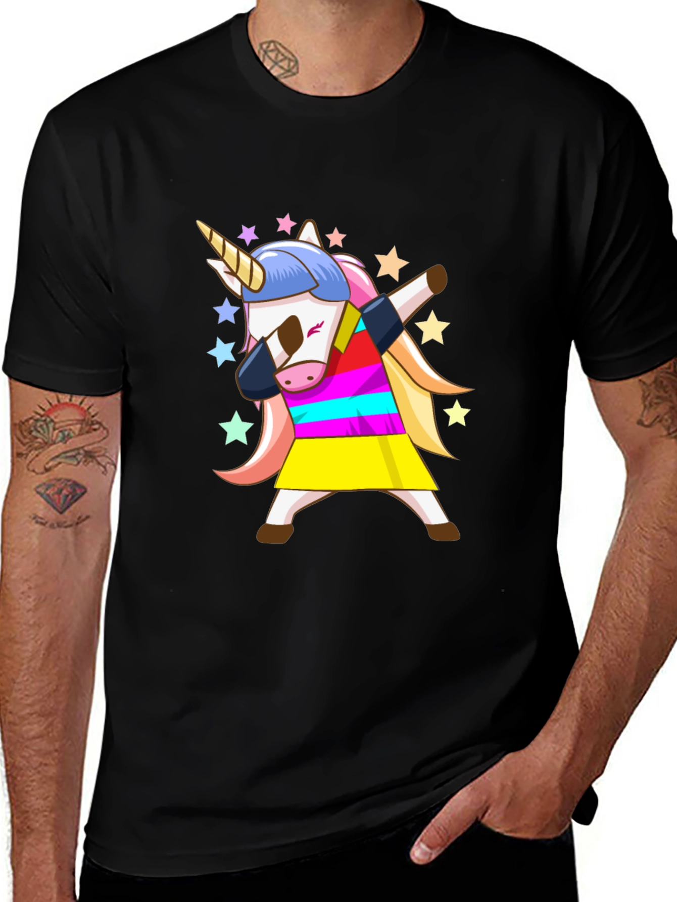 Variant 16 of Dabbing Unicorn Black T-Shirt - Fun Cartoon Graphic Tee