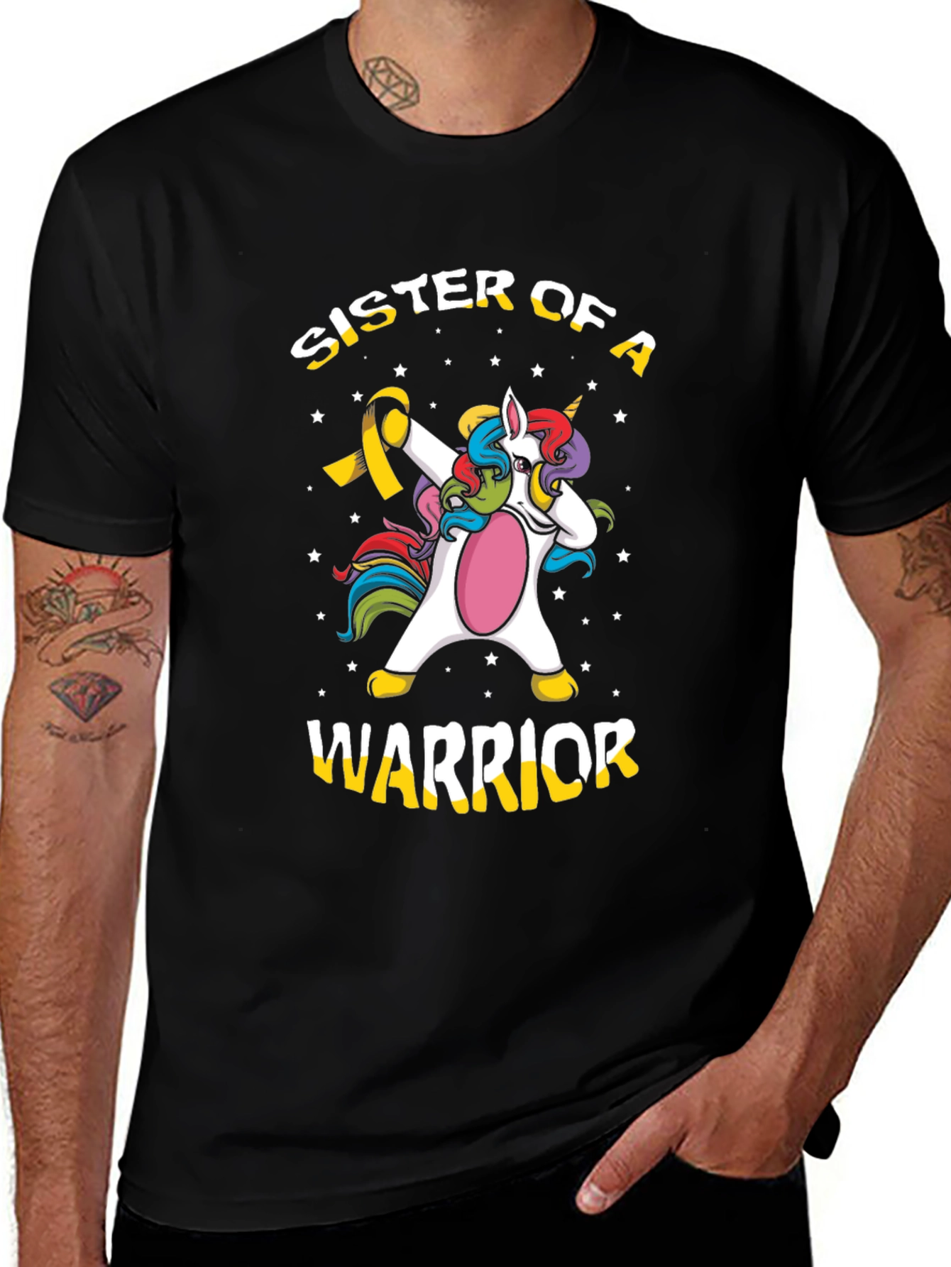 Sister of a Warrior Unicorn Black T-Shirt