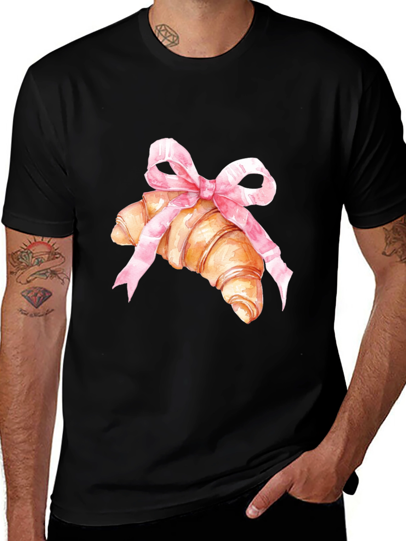 Variant 6 of Croissant & Bow Graphic Tee - Trendy Comfort