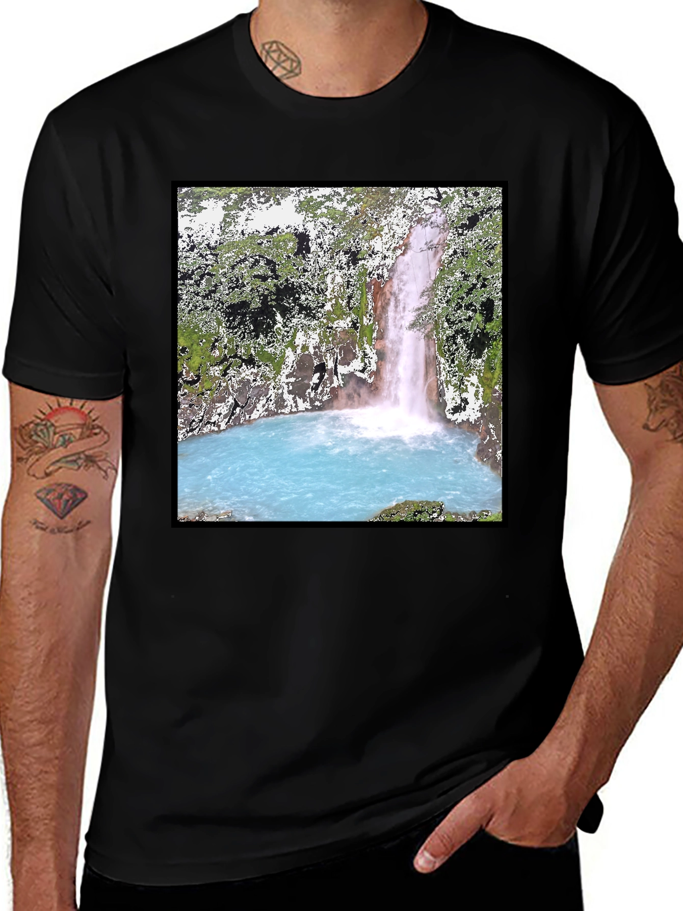 Variant 4 of Waterfall Graphic Tee - Black Cotton T-Shirt