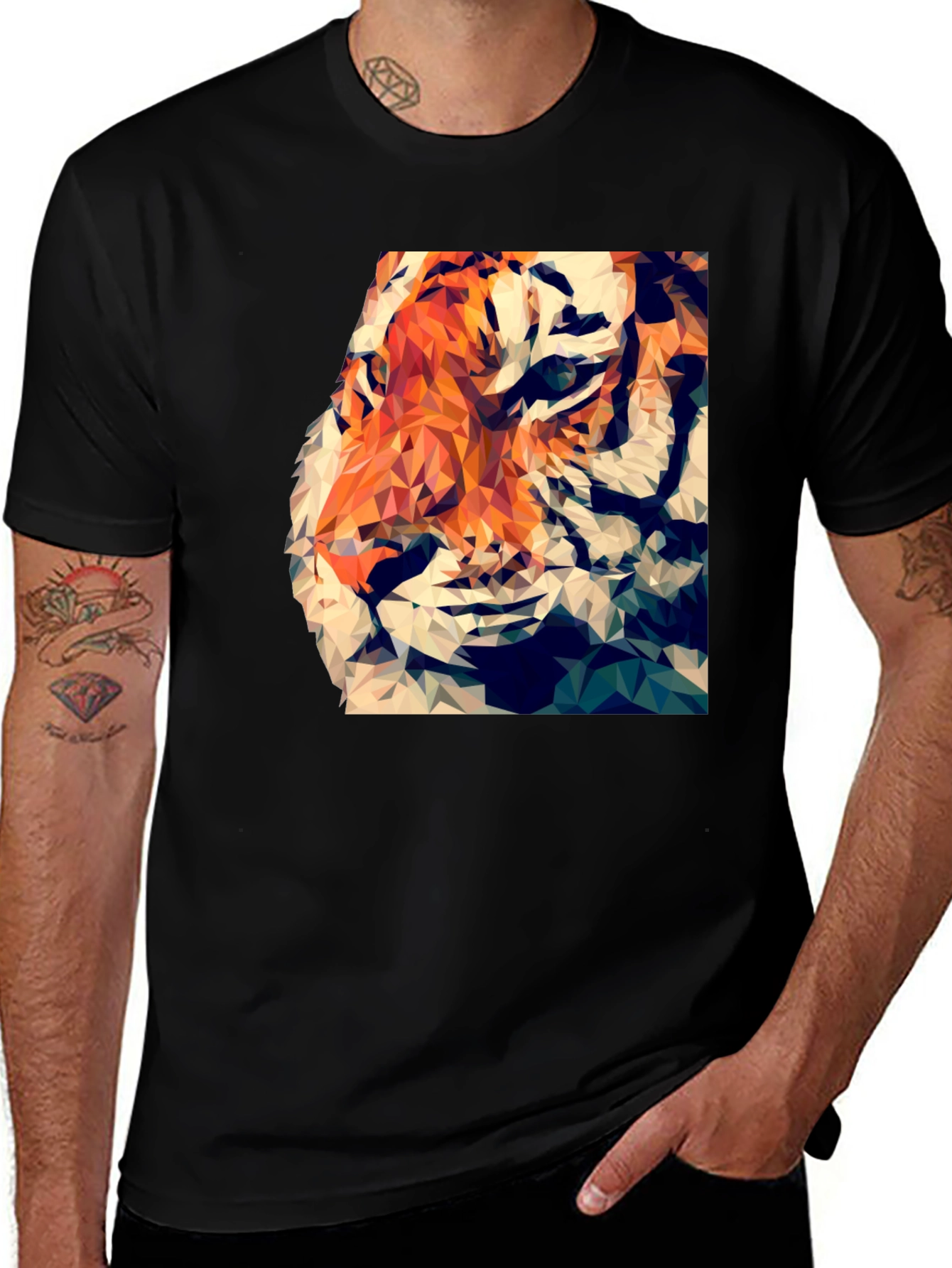 Variant 18 of Geometric Tiger Print Black T-Shirt