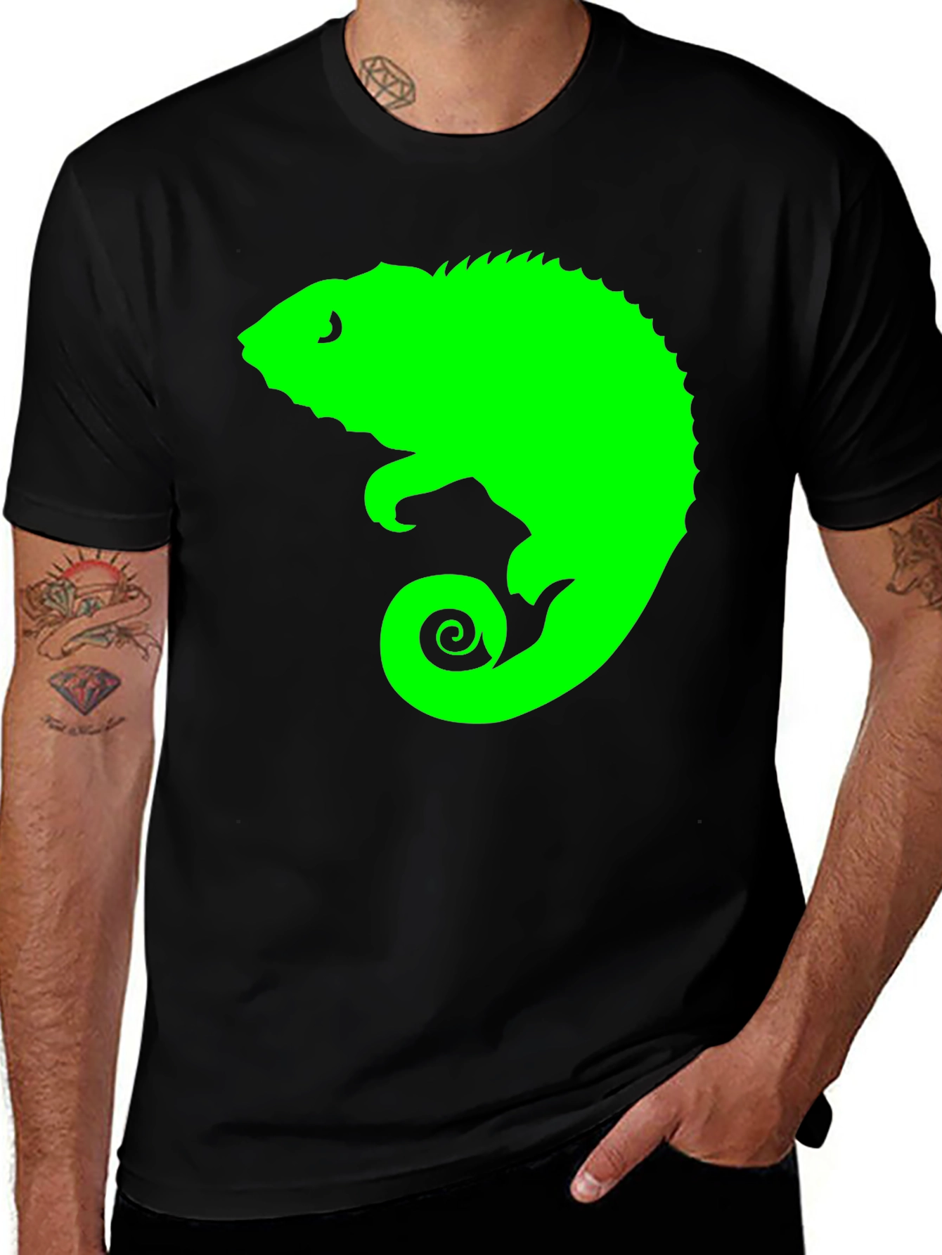 Variant 7 of Green Chameleon Graphic Black T-Shirt