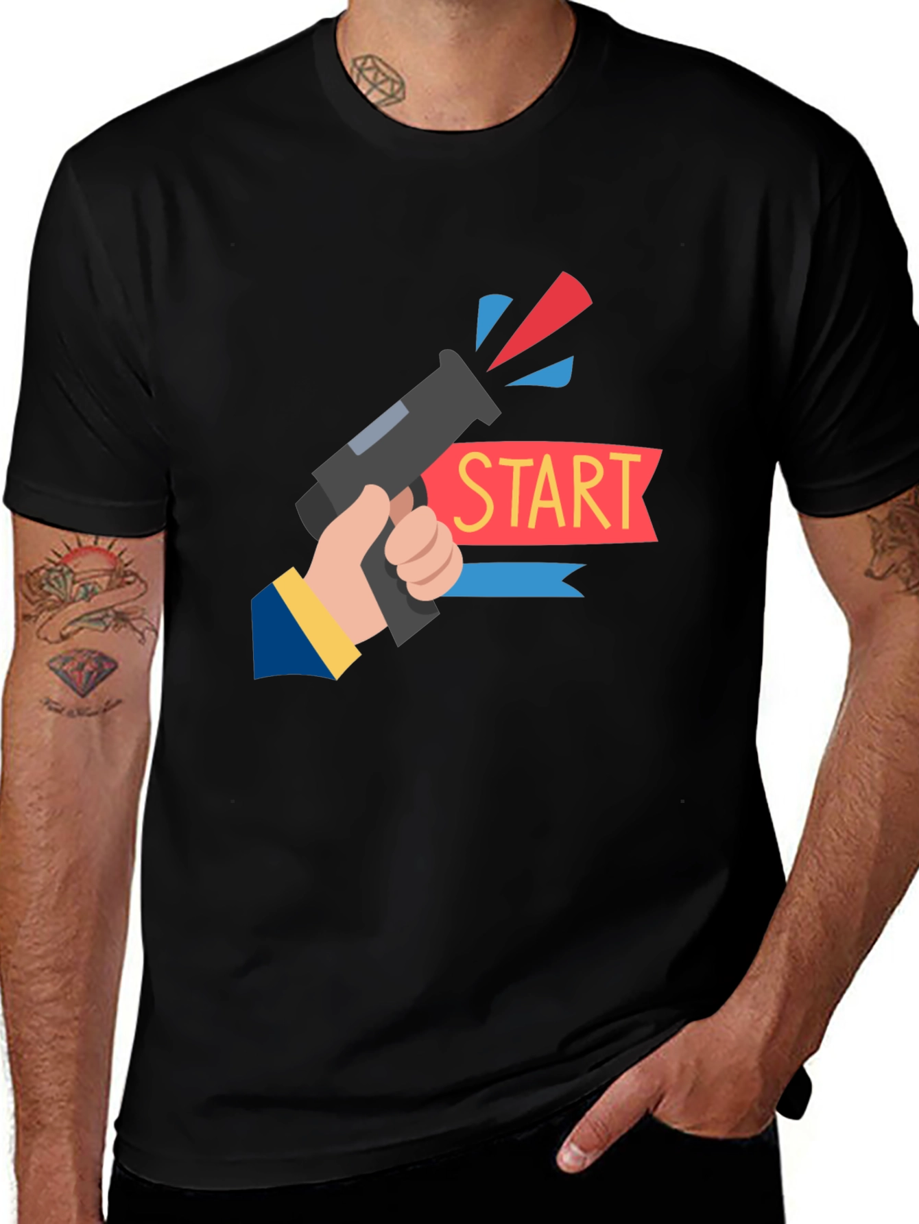 Variant 5 of Start Gun Graphic Tee - Black Cotton T-Shirt