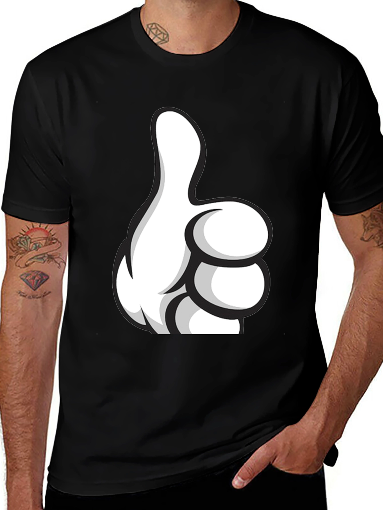 Thumbs Up Graphic Tee - Black Cotton T-Shirt