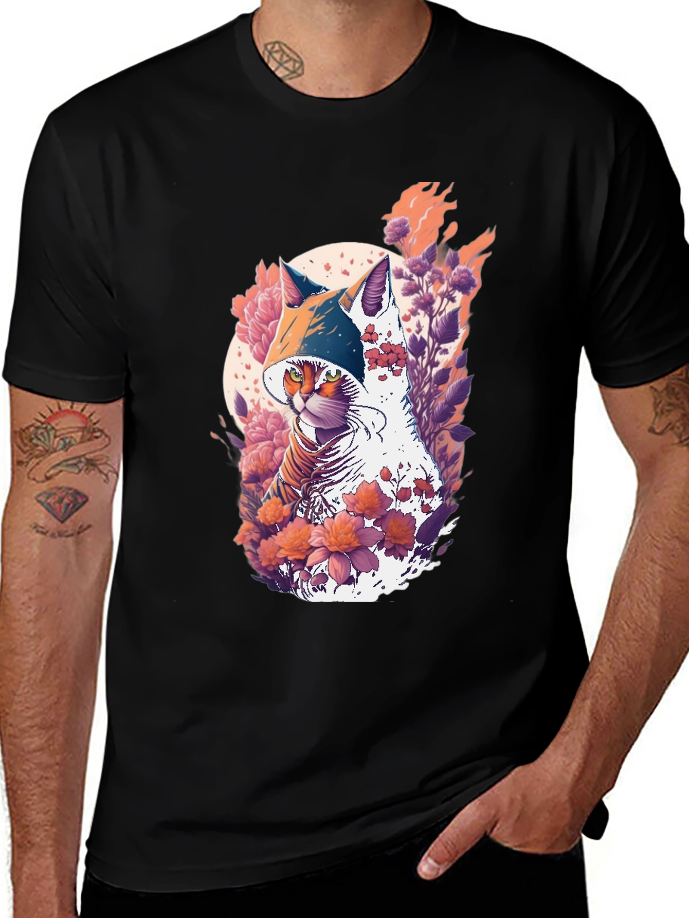 Variant 30 of Floral Cat Graphic Tee - Unique Artistic Design