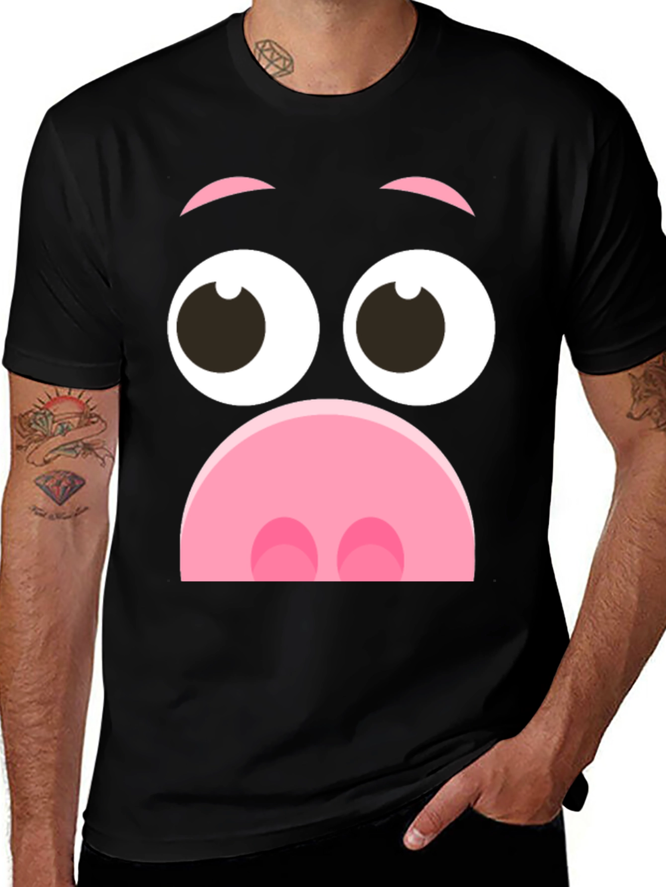 Funny Pig Face Graphic T-Shirt - Novelty Cartoon Tee