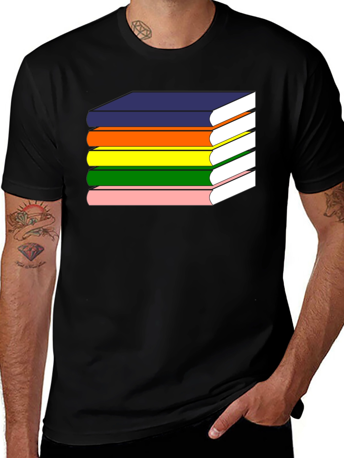 Rainbow Stacked Books T-Shirt | Colorful Design Tee