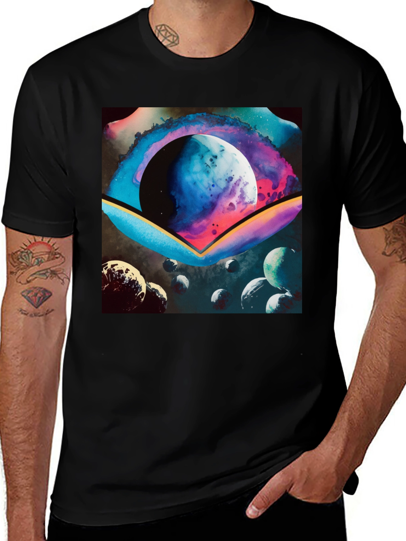 Variant 3 of Cosmic Eye Black T-Shirt - Celestial Universe Design
