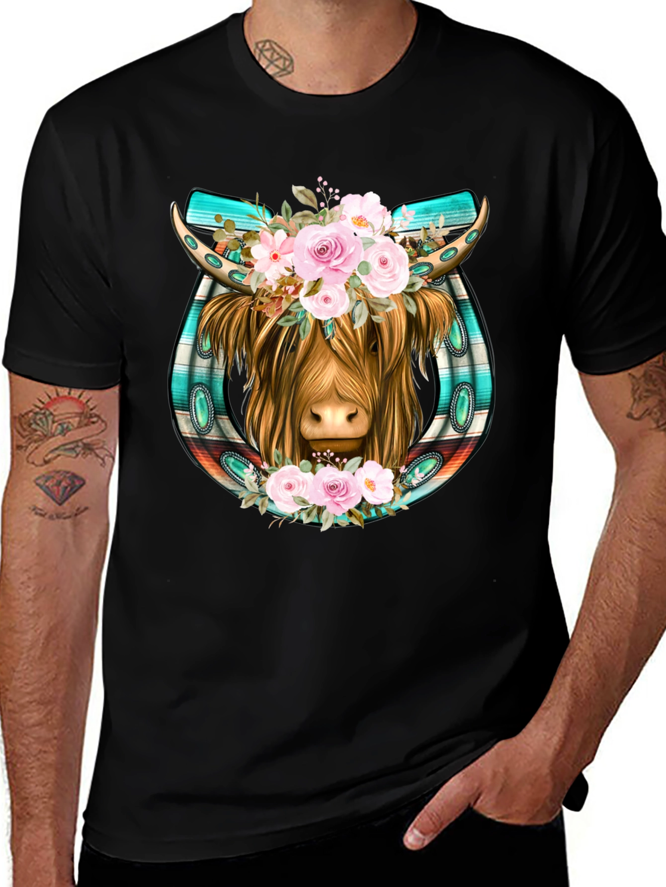 Floral Highland Cow T-Shirt - Western Style
