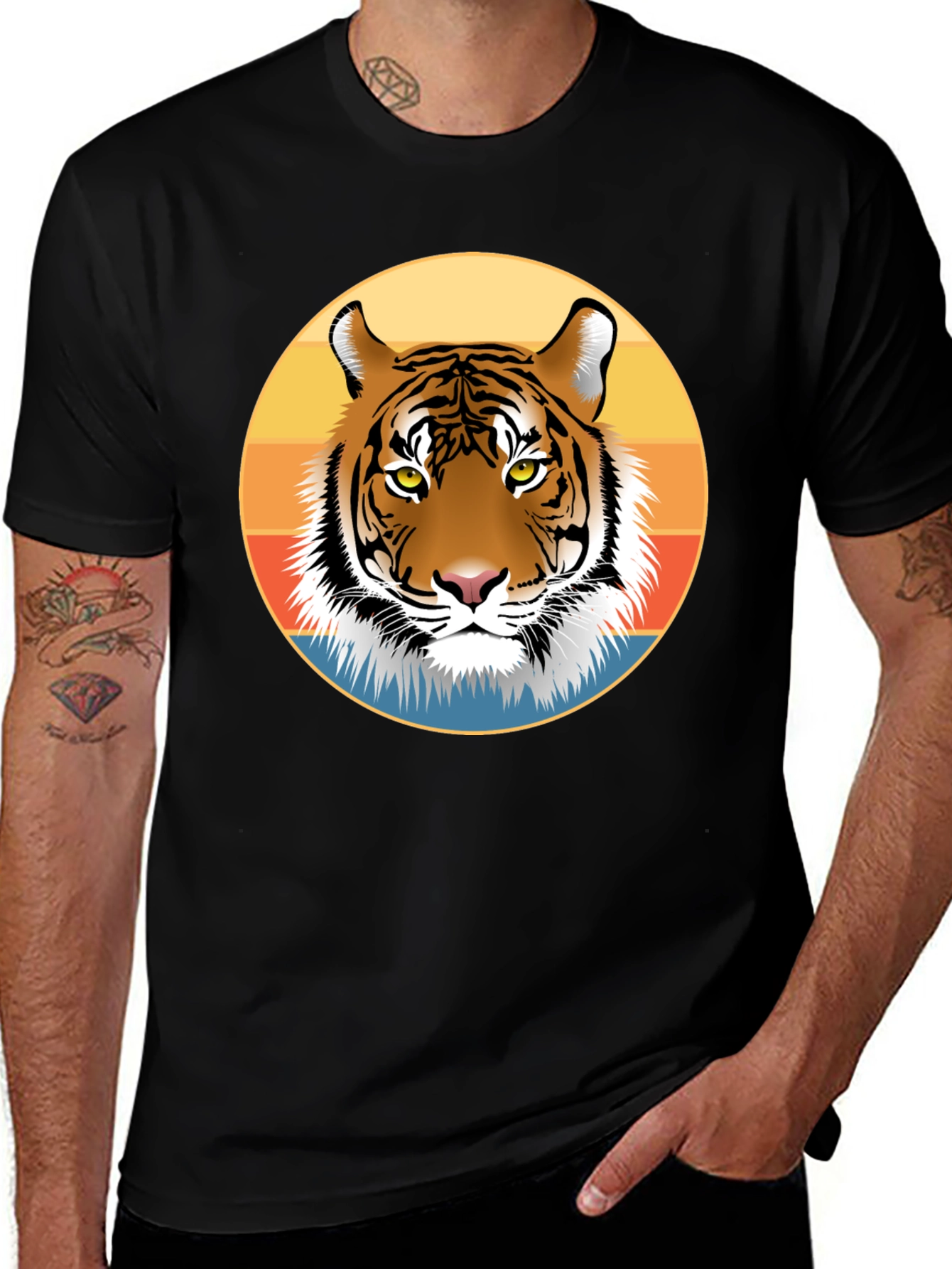 Variant 21 of Tiger Graphic Tee - Vintage Sunset Design