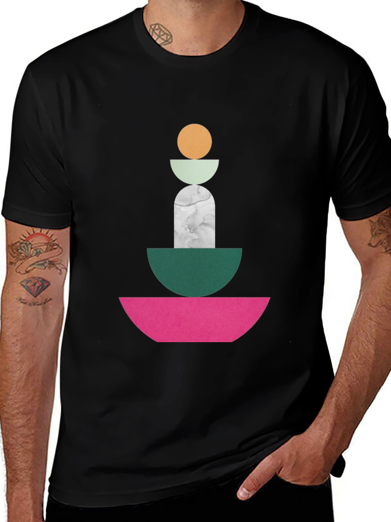 Variant 9 of Geometric Stacked Shapes Tee - Modern Art Shirt