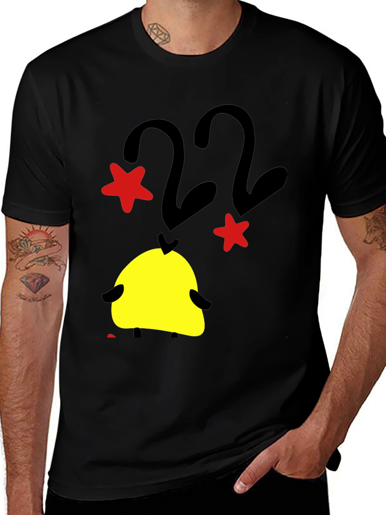 Variant 11 of Black T-Shirt with Cartoon Duck and Star Graphic