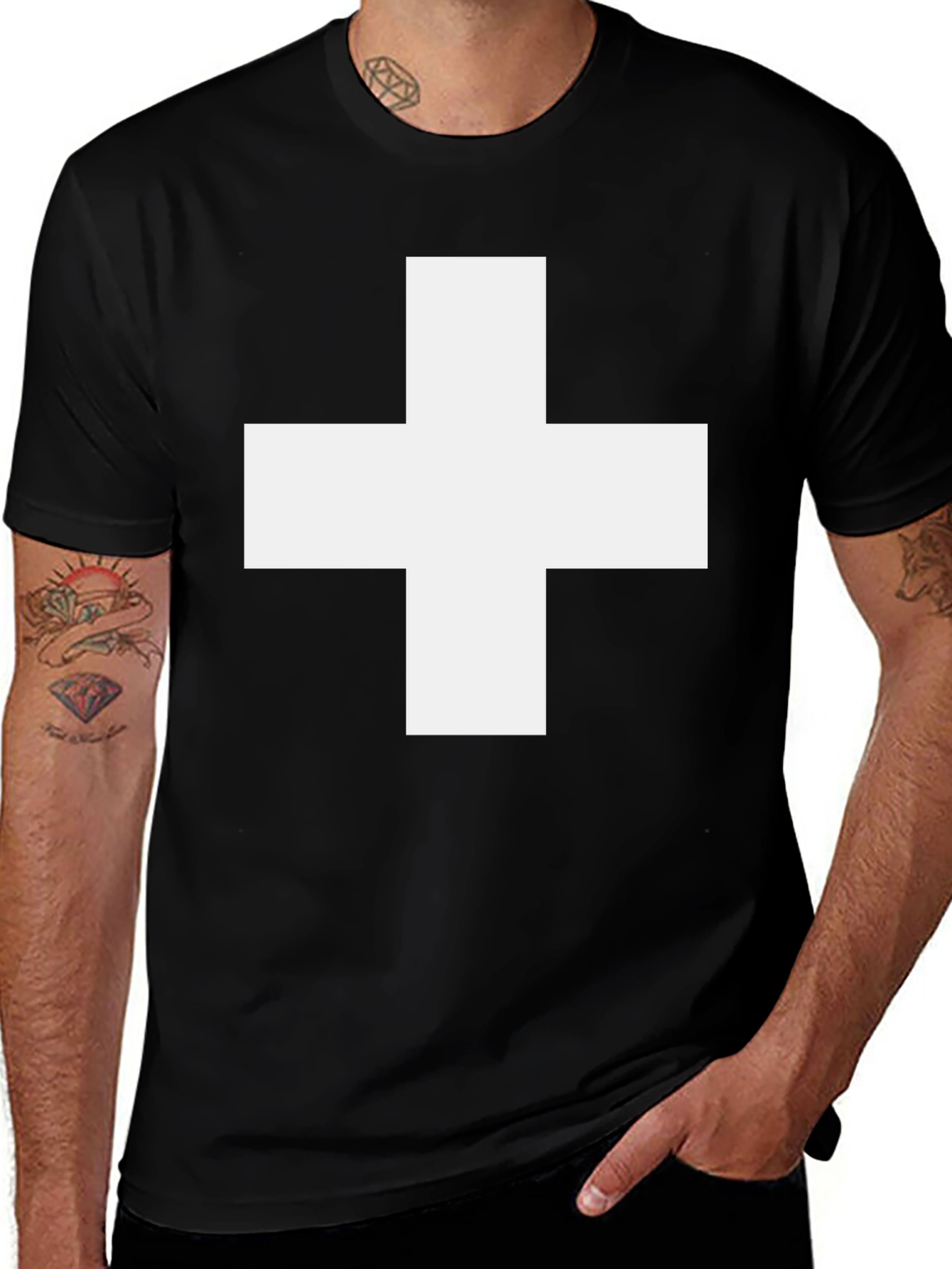 Variant 24 of Black T-Shirt with White Cross Design