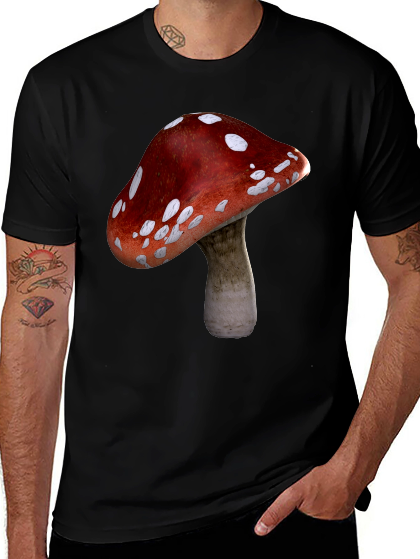 Variant 28 of Mushroom Graphic Black T-Shirt
