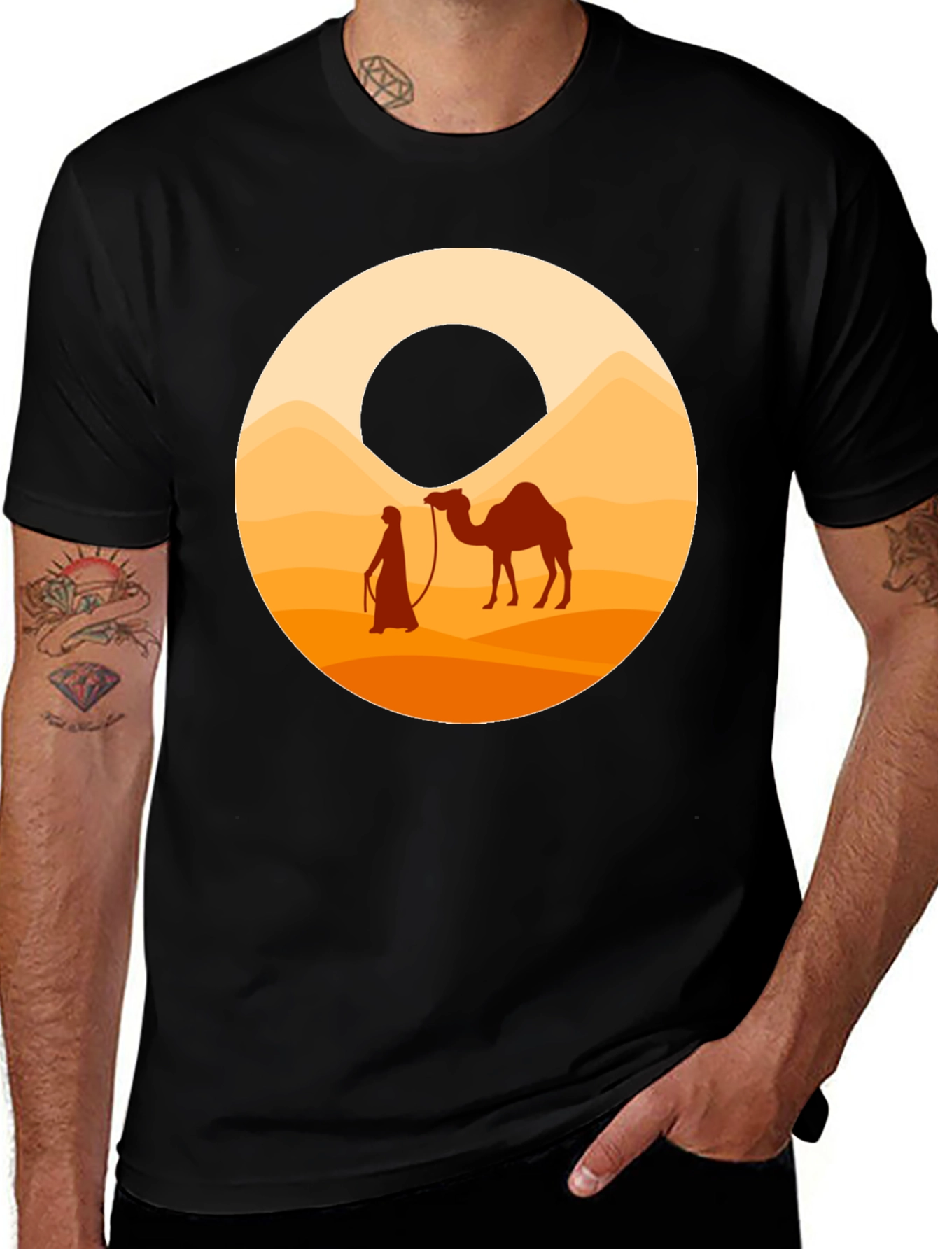 Variant 11 of Desert Camel Graphic Tee - Unique Black T-Shirt