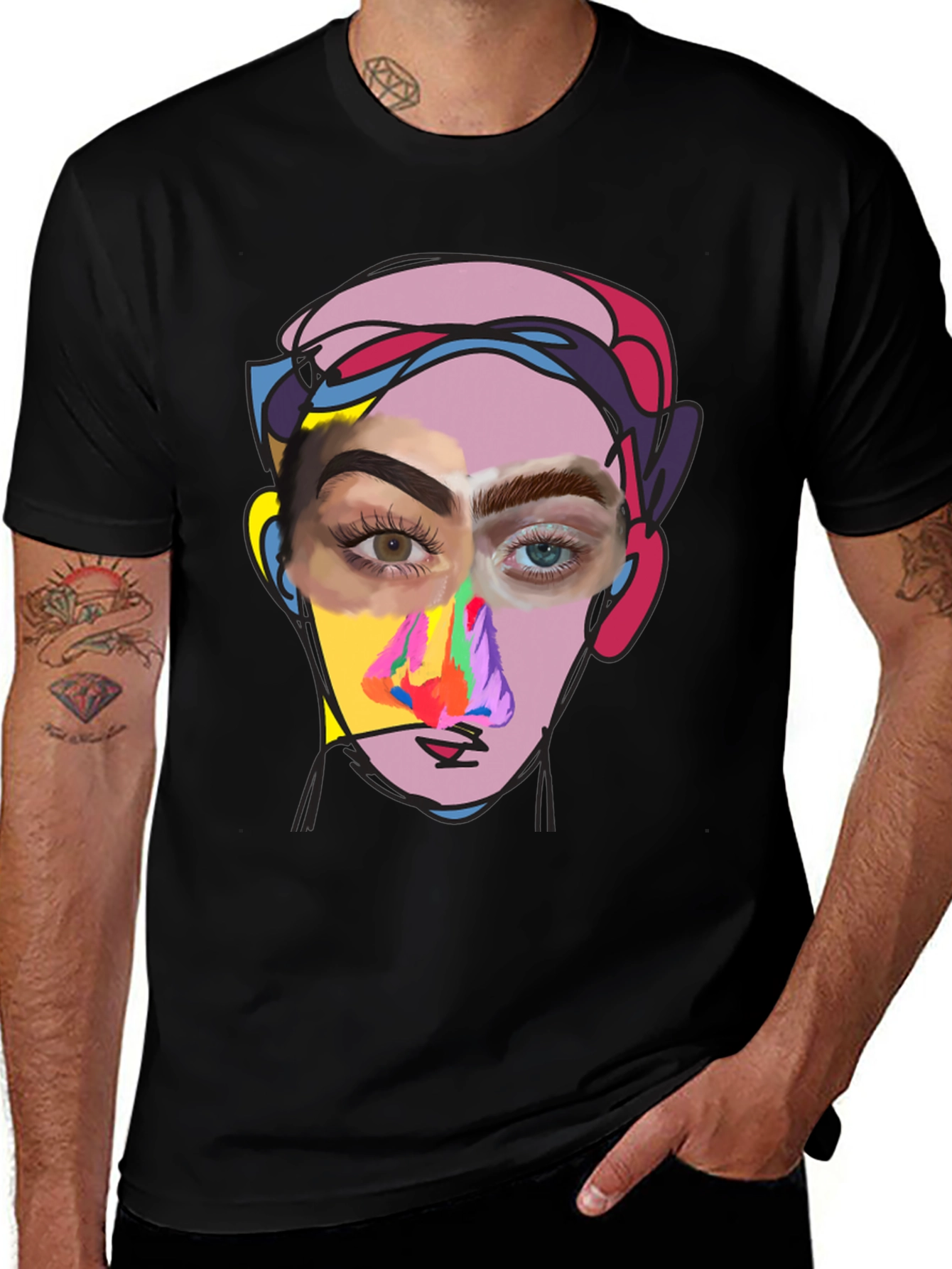 Variant 29 of Abstract Face Graphic Tee - Stylish Black Cotton T-Shirt