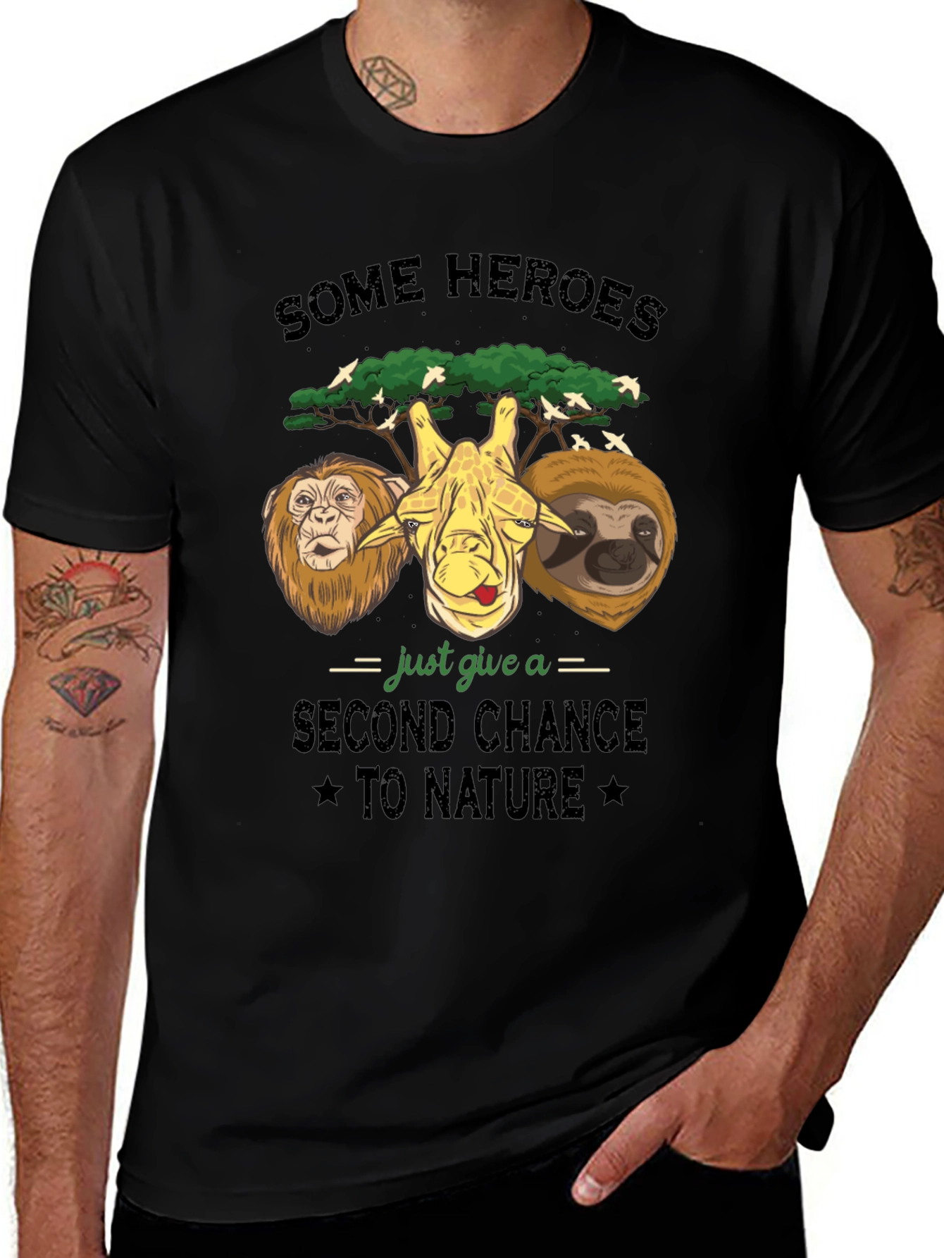 Variant 26 of Some Heroes Nature T-Shirt: Lion, Giraffe, Sloth Graphic Tee