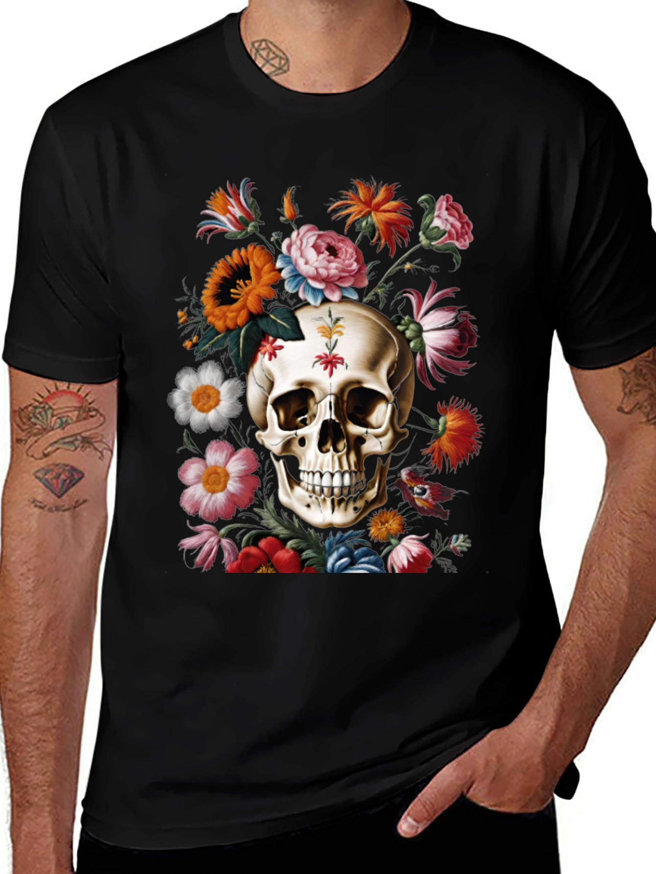 Variant 16 of Floral Skull Graphic Print Tee