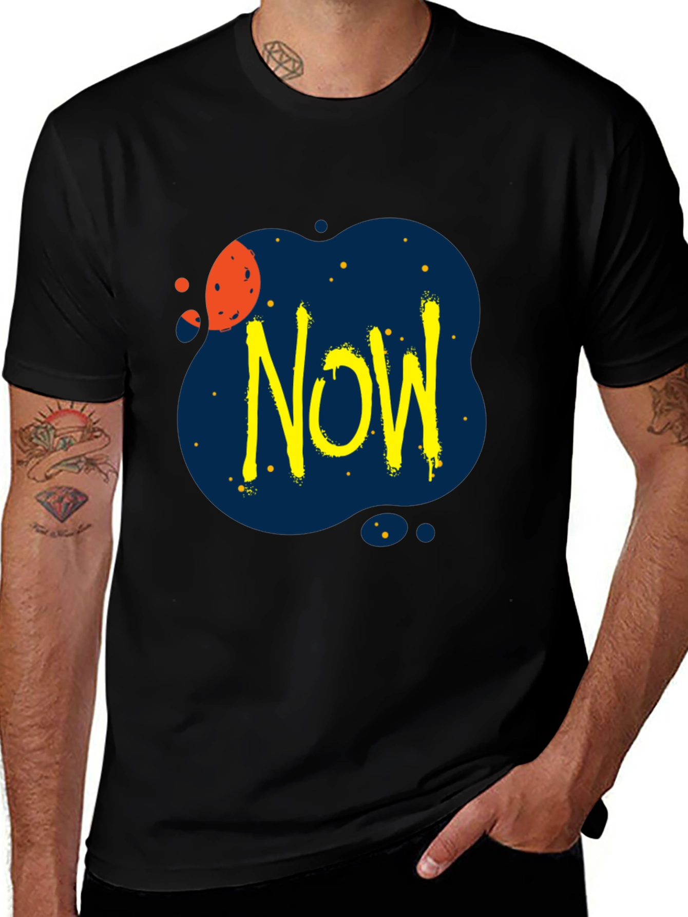 Variant 30 of Edgy "Now" Graphic Black T-Shirt