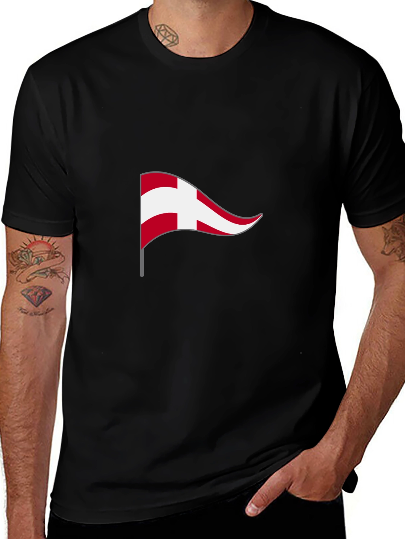 Denmark Flag T-Shirt - Black Cotton Blend Tee
