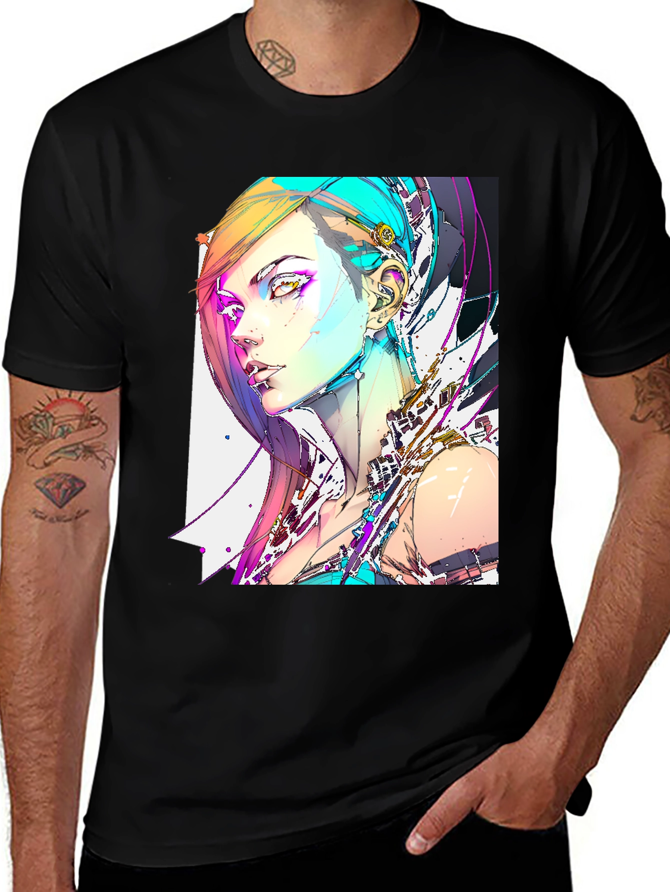 Variant 20 of Cyberpunk Girl Graphic Black T-Shirt