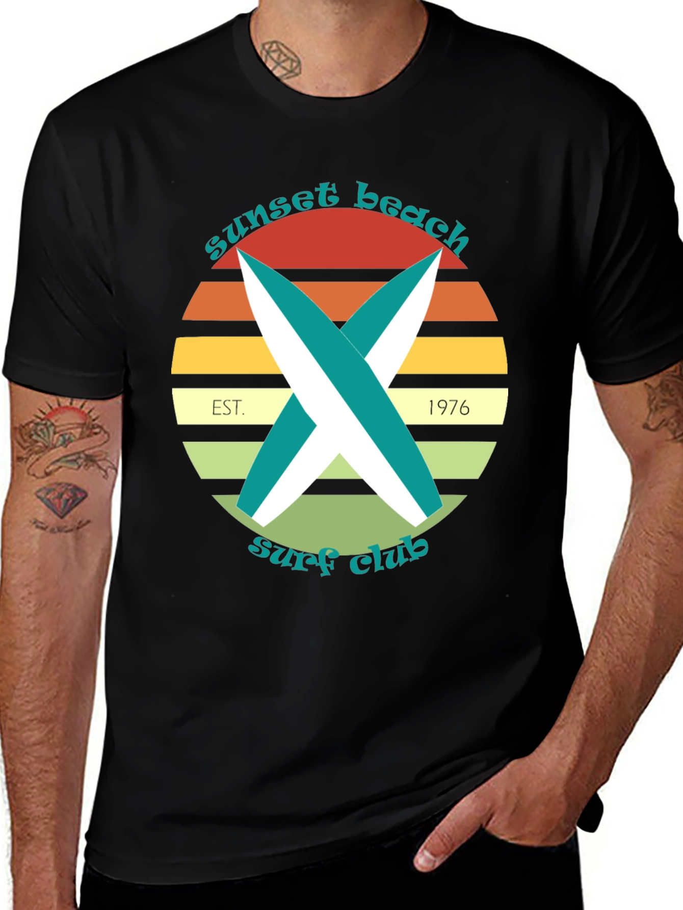 Variant 3 of Sunset Beach Surf Club T-Shirt - Retro Style