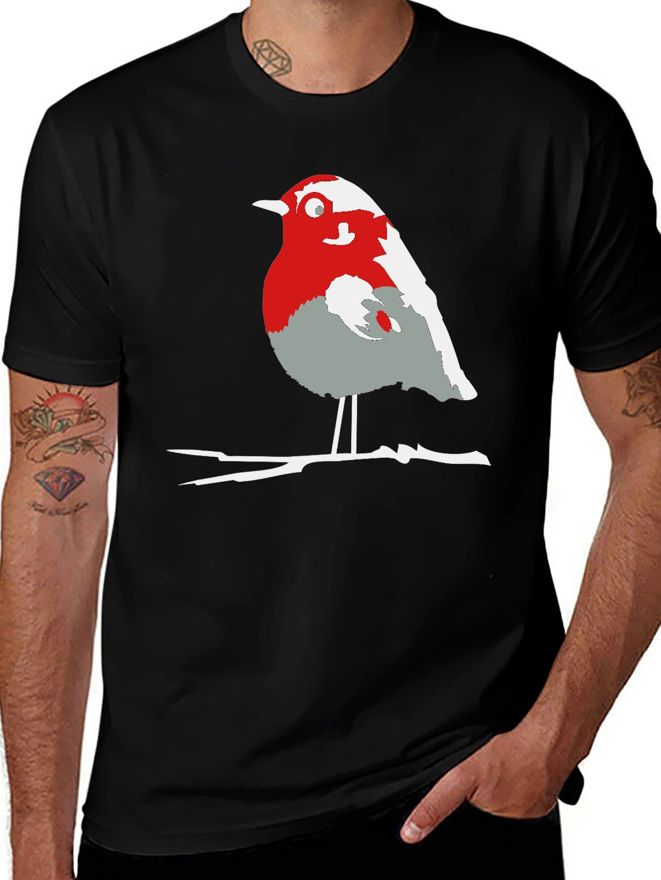 Variant 2 of Robin Bird Graphic Tee - Casual Black T-Shirt