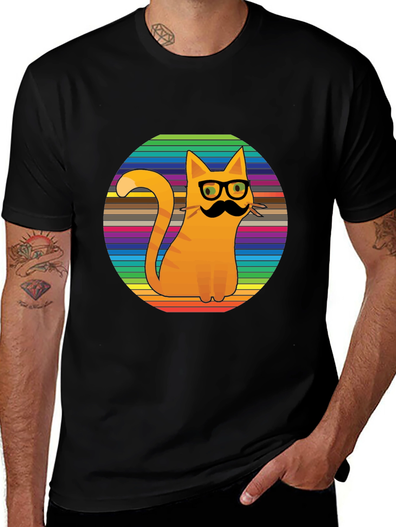 Variant 9 of Cool Cat Tee - Striped Background