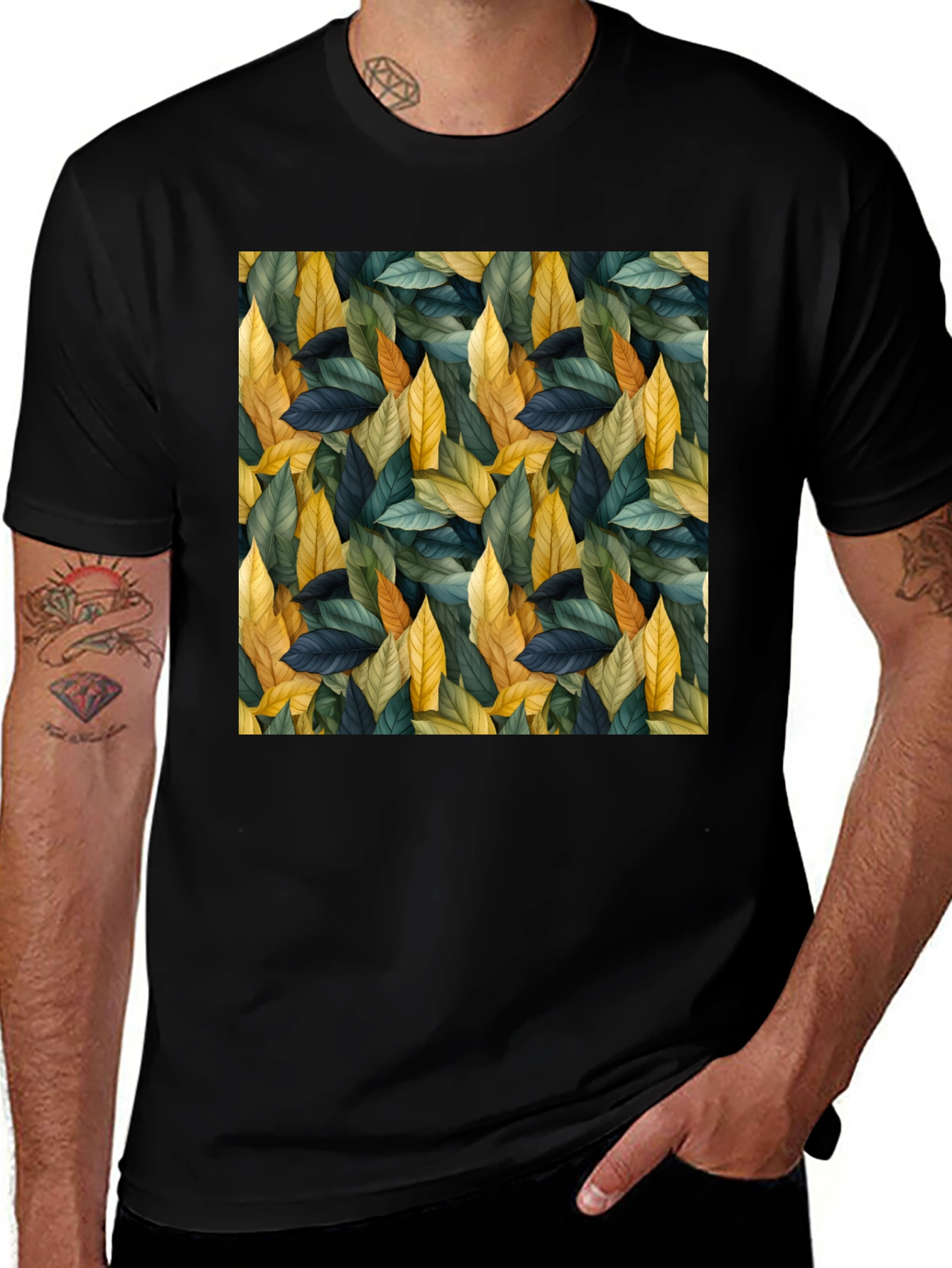 Variant 3 of Leaf Pattern Black T-Shirt