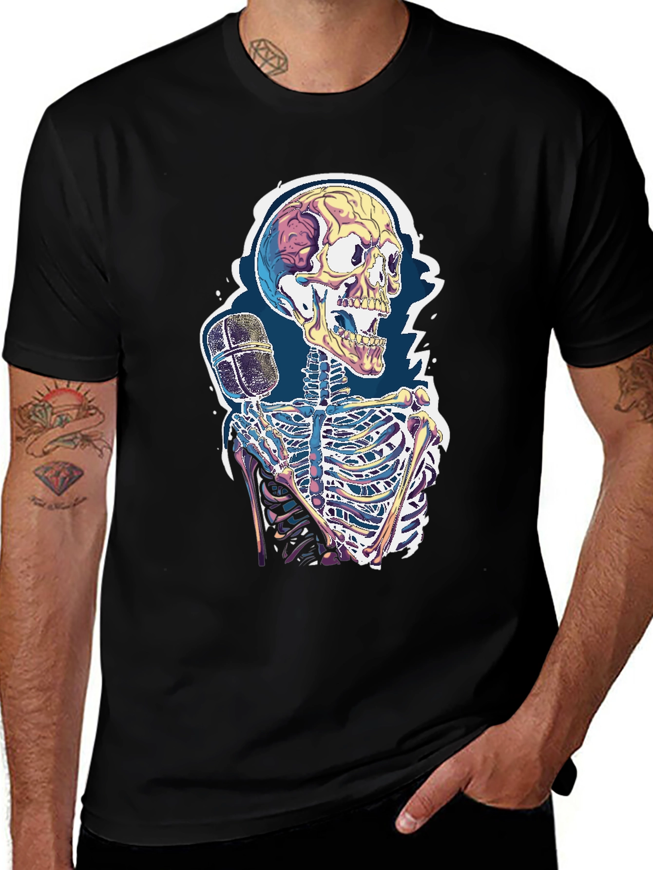 Variant 24 of Skeleton Microphone Graphic Tee - Black