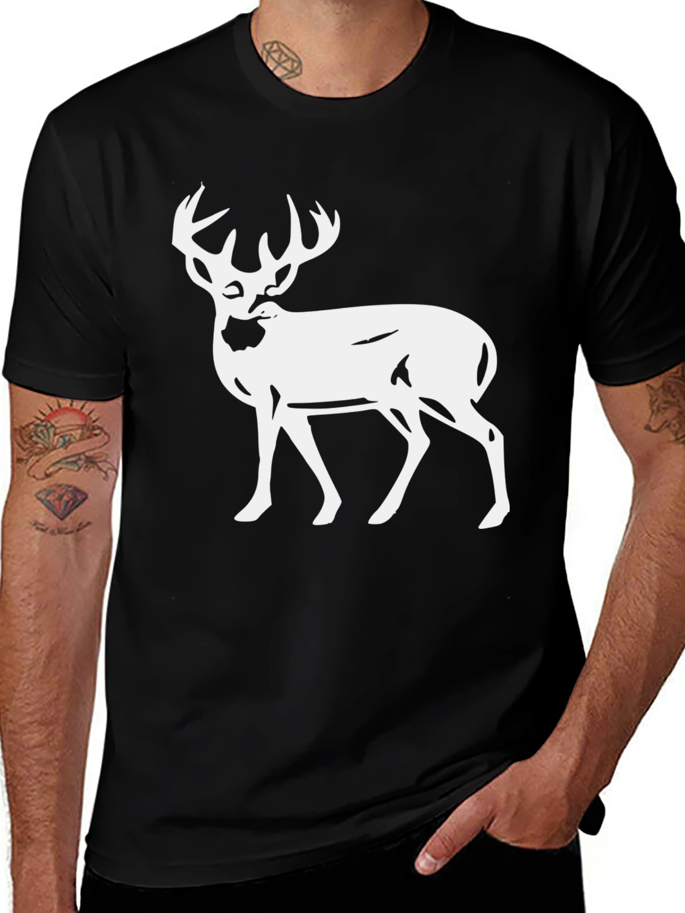 Variant 23 of Deer Graphic Tee - Black Cotton T-Shirt