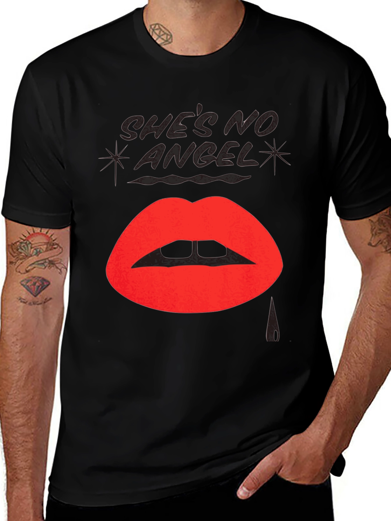 Variant 16 of She's No Angel Lip Print Black T-Shirt