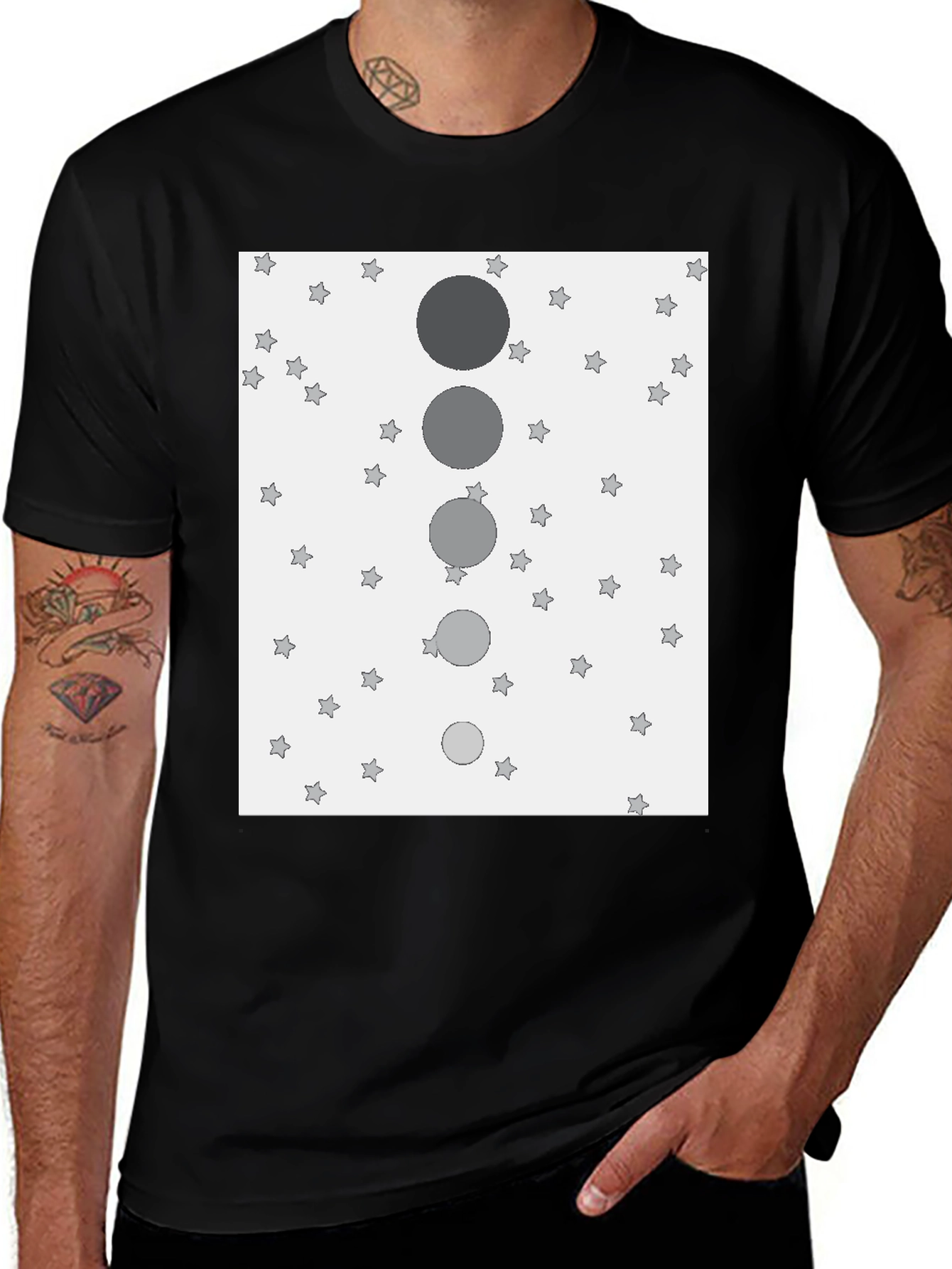 Variant 28 of Stylish Black T-Shirt with Starry Sky & Moon Design