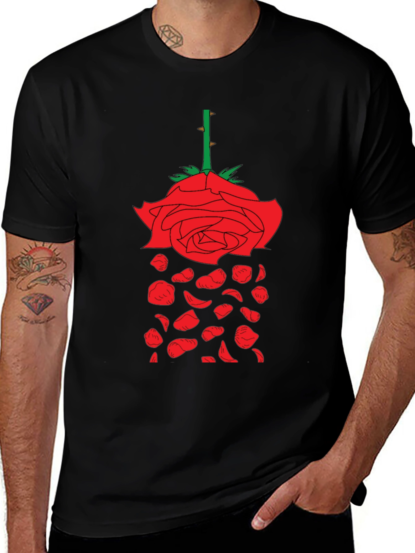 Rose Graphic T-Shirt - Unique Falling Petals Design